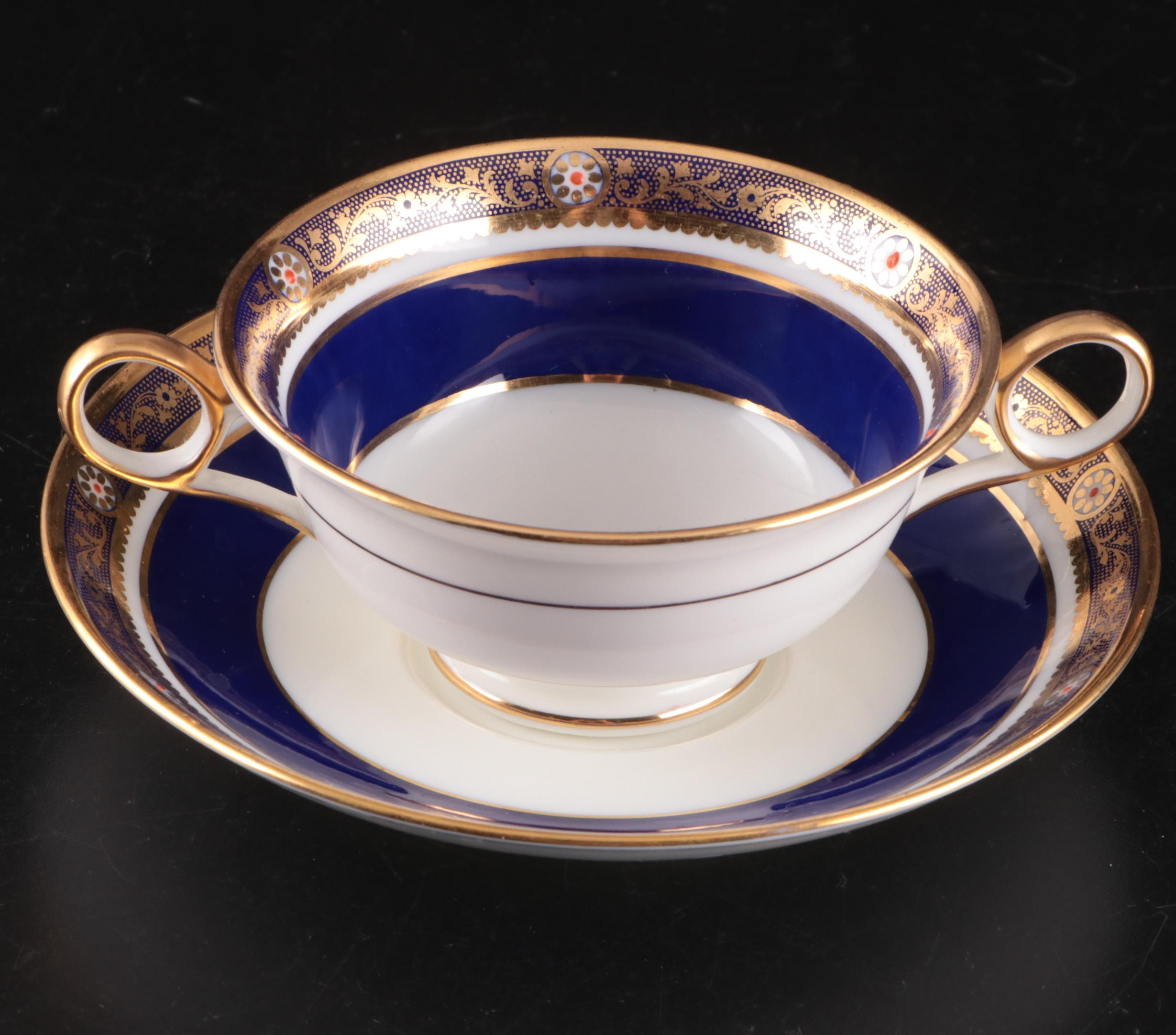 Tiffany & Co. Gilt Navy Blue Soup Cups, Saucers, and Luncheon Plates