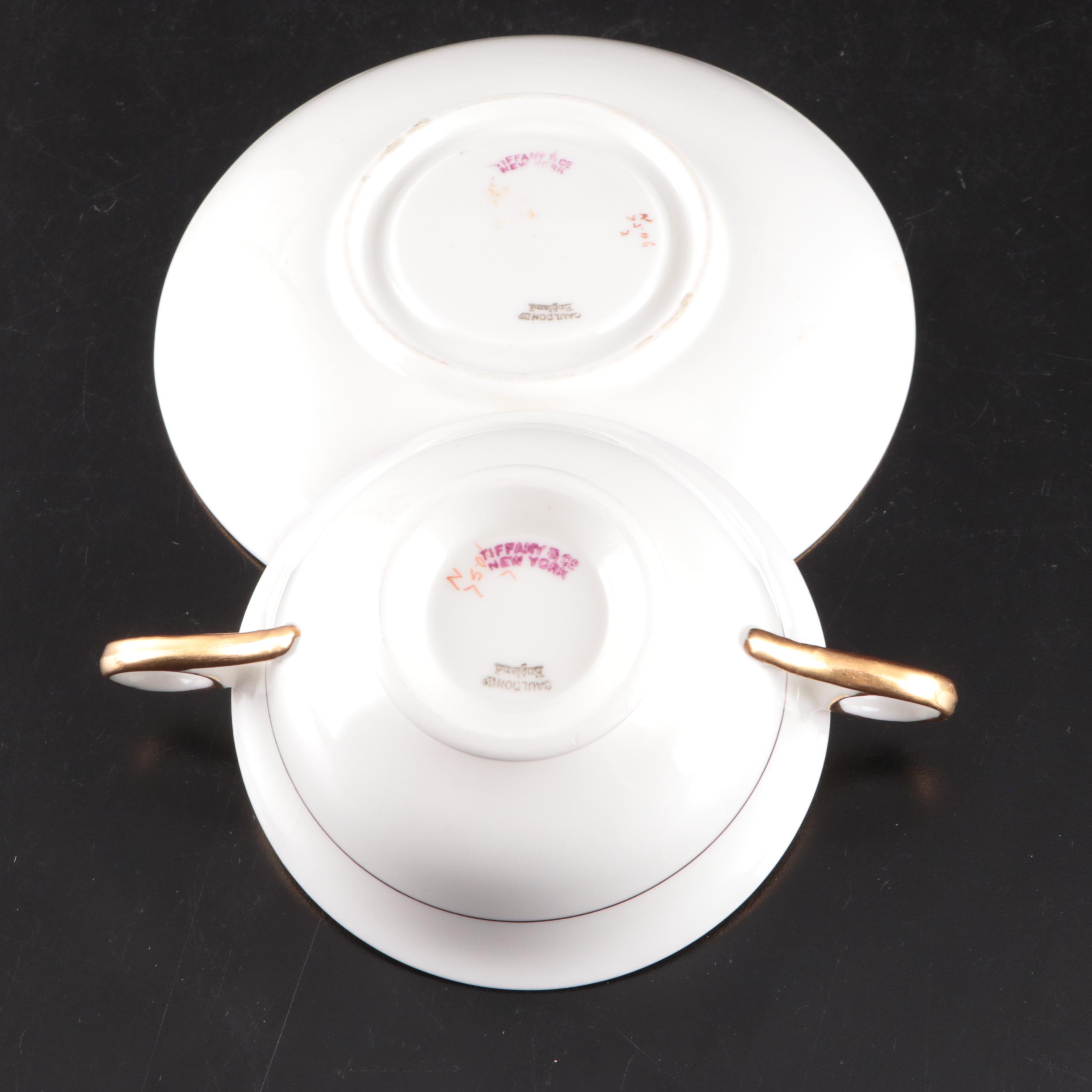 Tiffany & Co. Gilt Navy Blue Soup Cups, Saucers, and Luncheon Plates