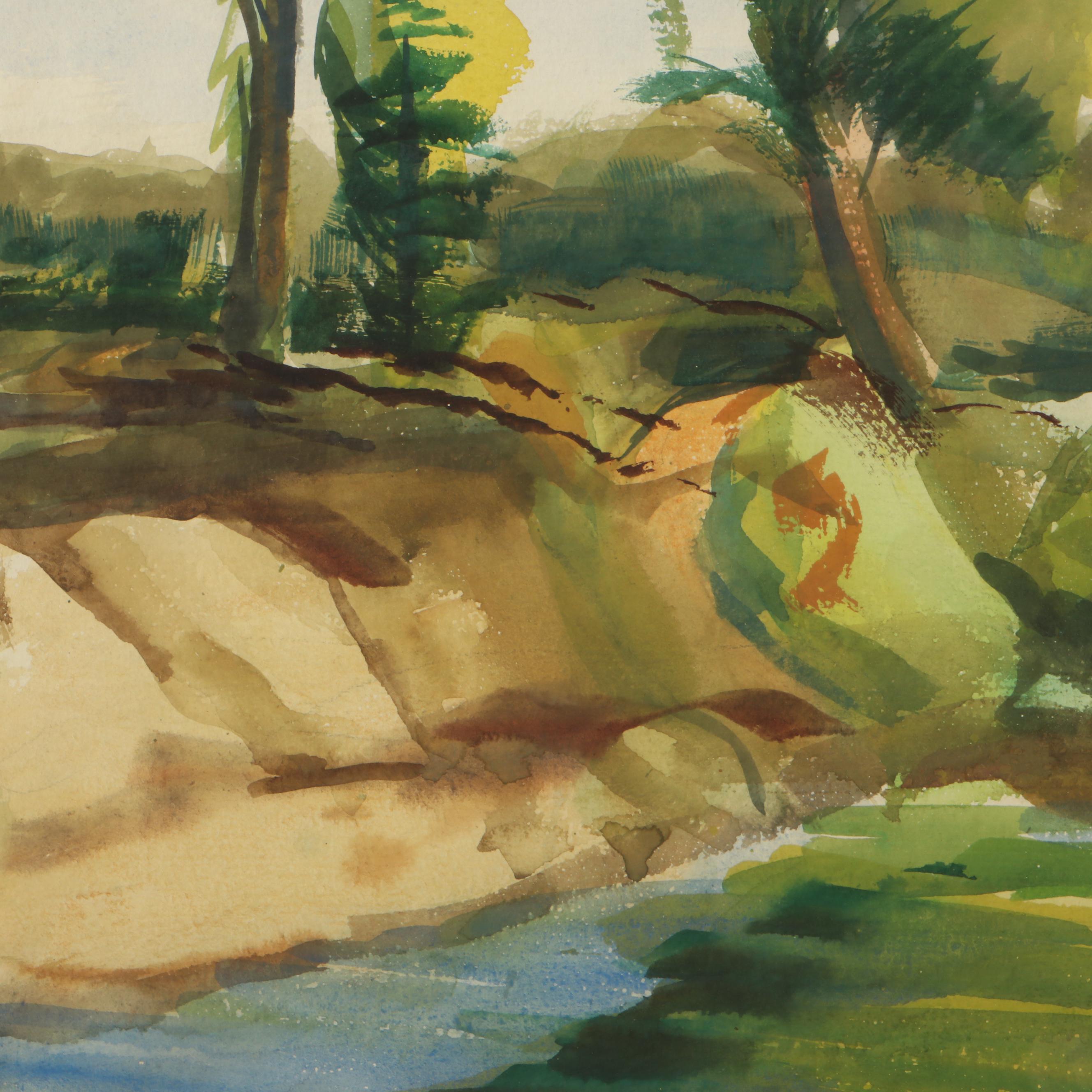 Landscape Watercolor Painting "Wolf Creek," 1946