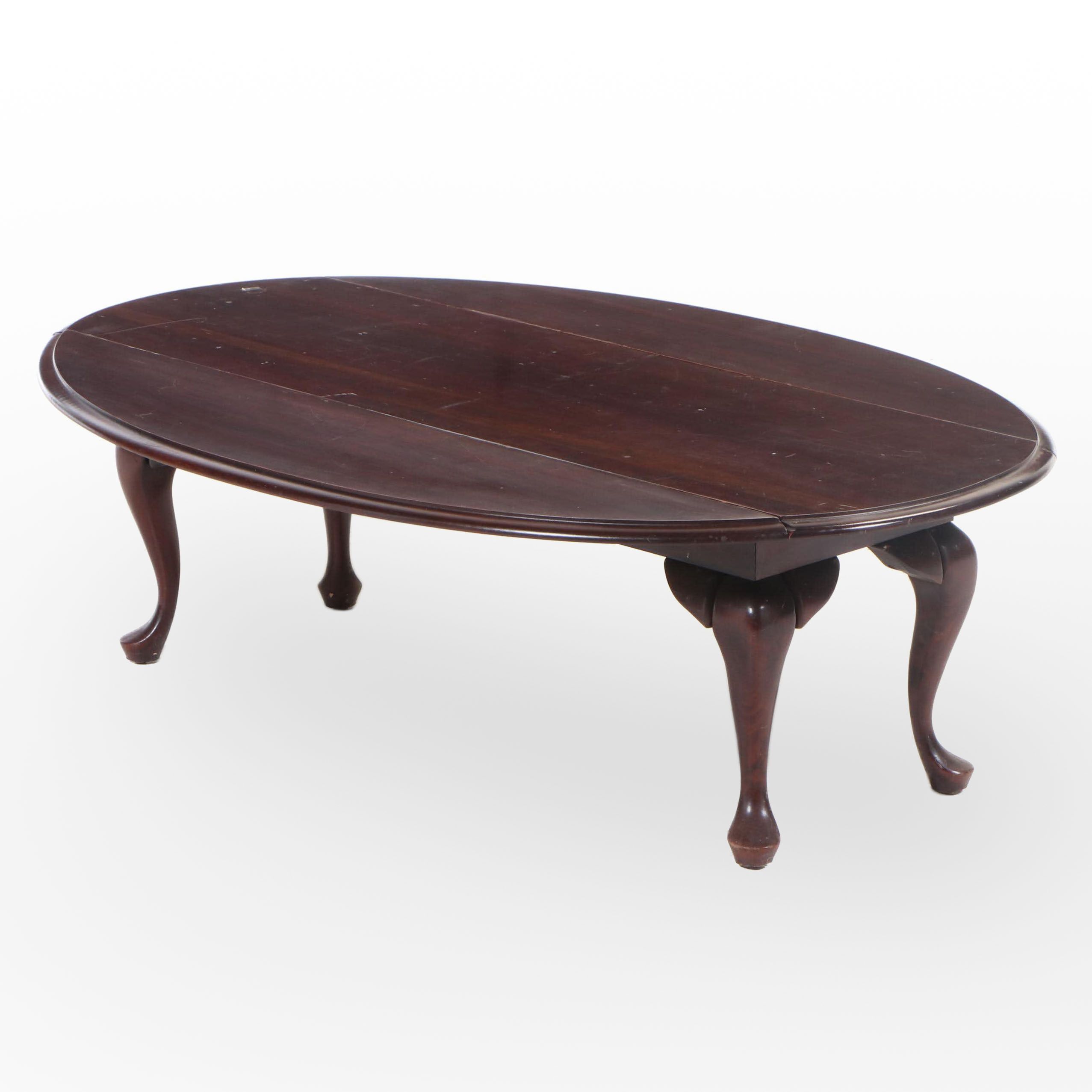 Queen Anne Style Mottled Mahogany Finish Drop Leaf Coffee Table