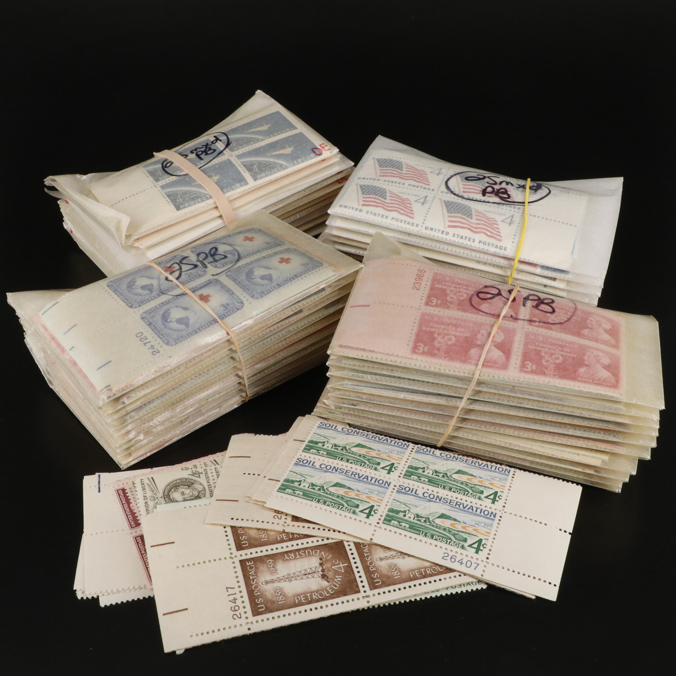 Hundreds of U.S. Postage Stamp Plate Blocks, 1940s-1950s