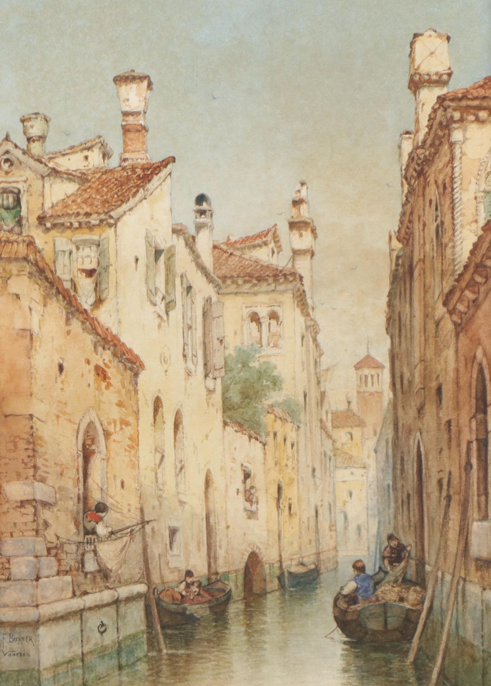 Andrew F. Bunner Venetian Canal Scene Watercolor Painting, Late 19th Century