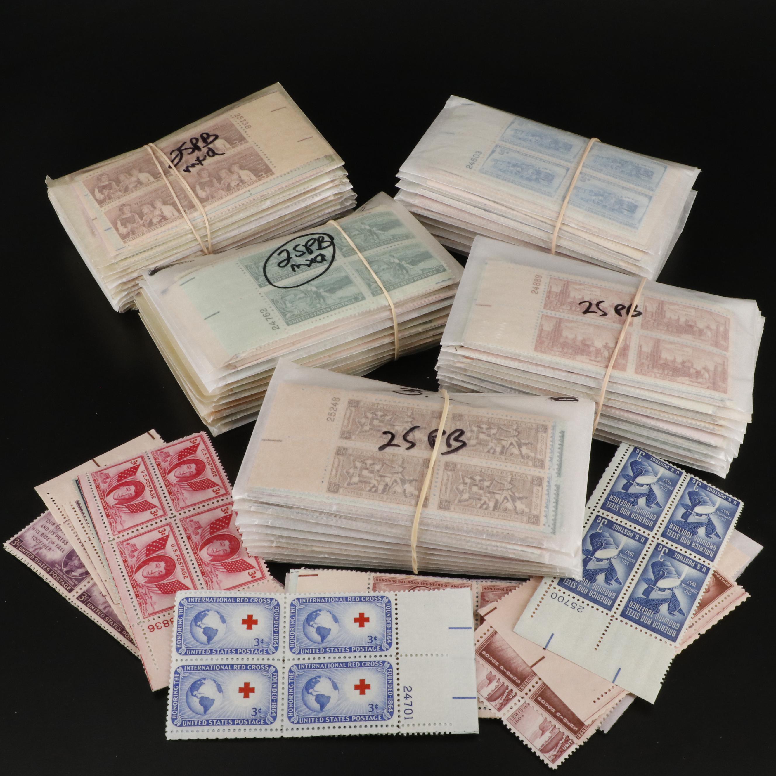 1,225 U.S. Postage Stamp Plate Blocks, 1940s-1950s