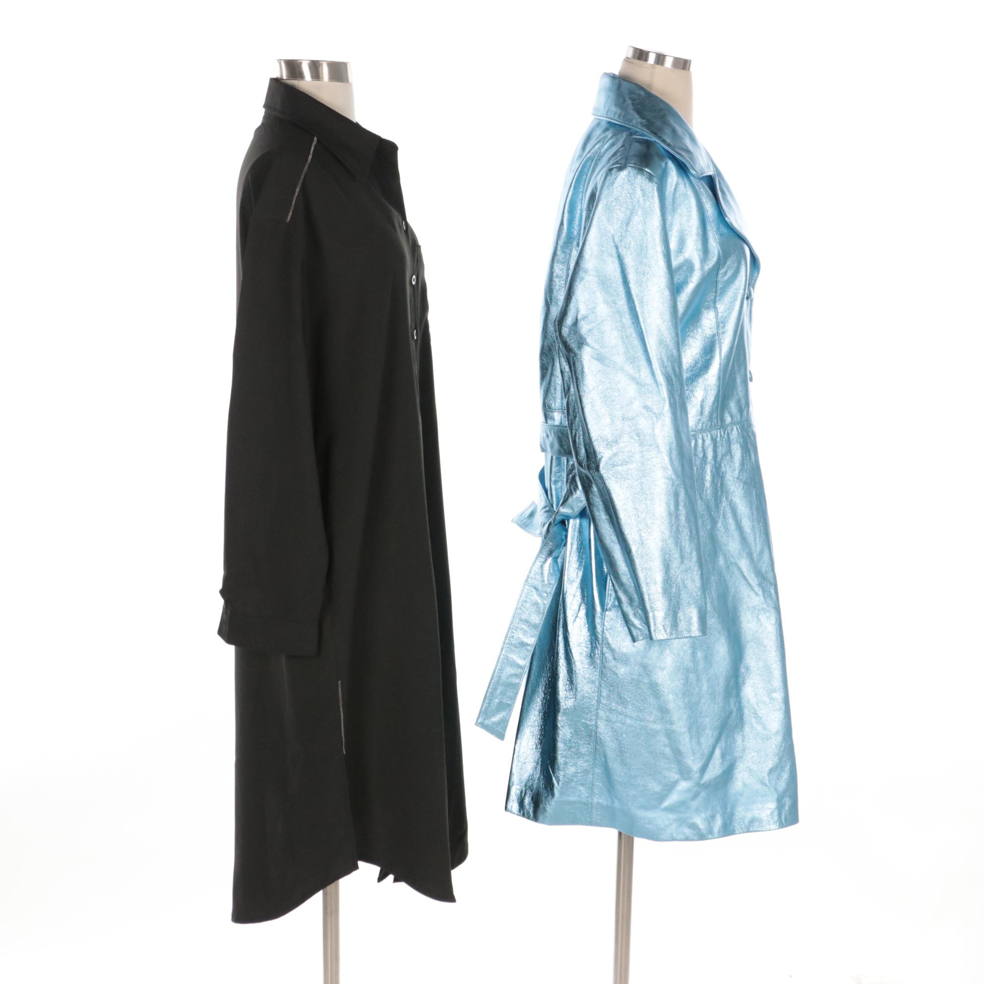 The Mighty Company Metallic Blue Lambskin Leather Jacket, Anna Irion Black Dress