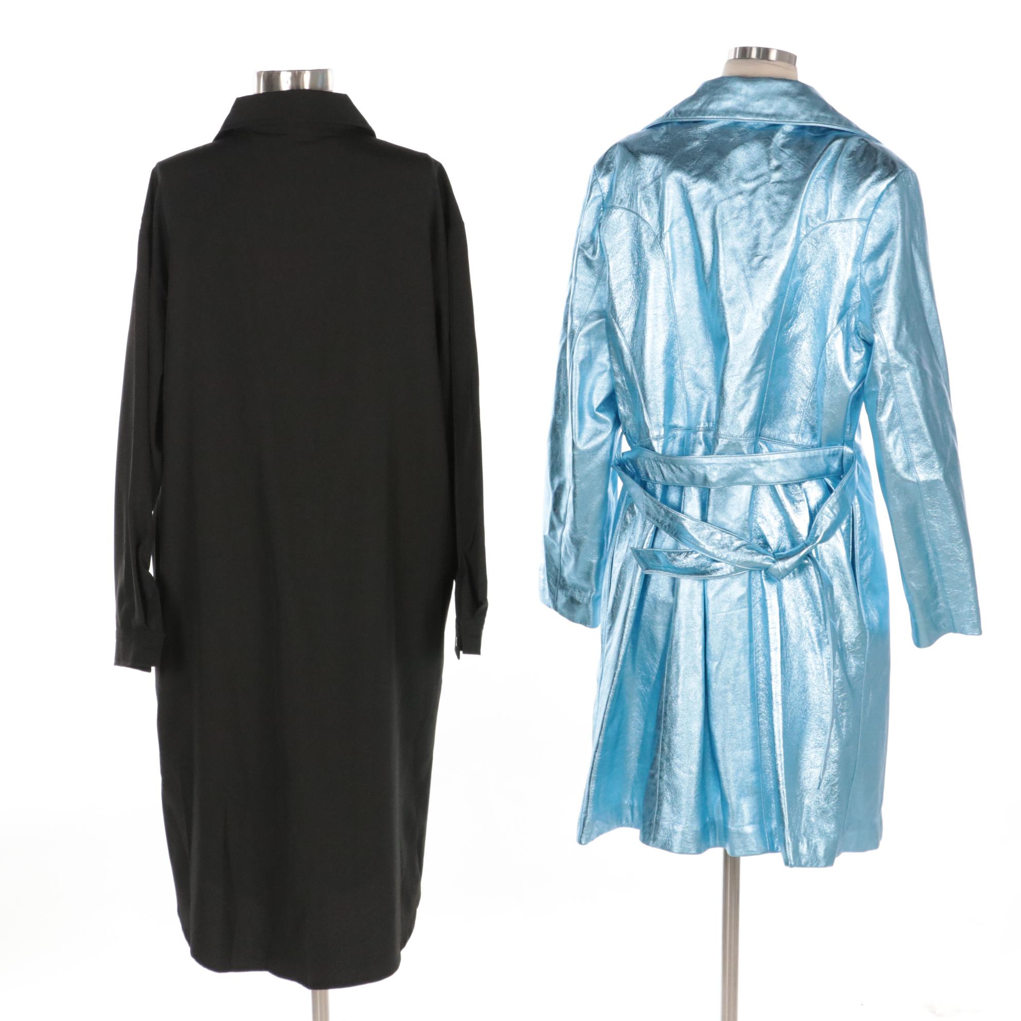 The Mighty Company Metallic Blue Lambskin Leather Jacket, Anna Irion Black Dress