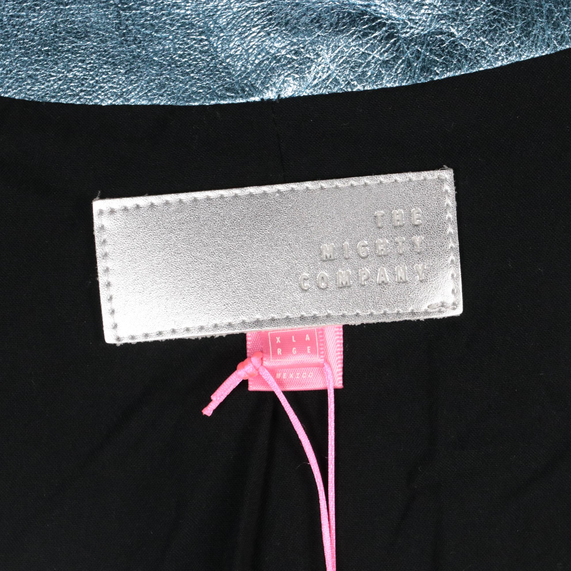 The Mighty Company Metallic Blue Lambskin Leather Jacket, Anna Irion Black Dress