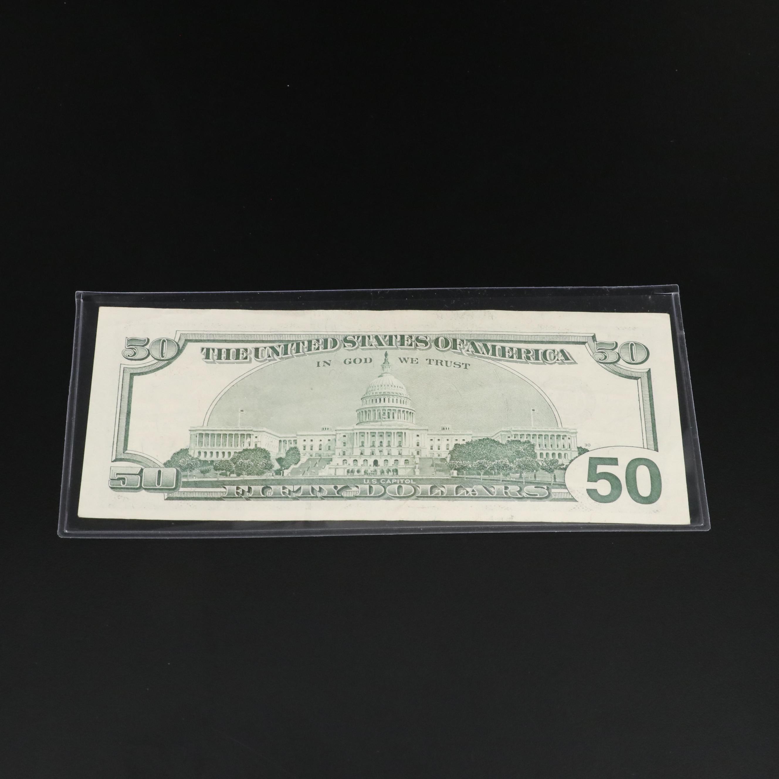 Group of Nine Various U.S. Currency Notes Including a 2001 $50 Federal Reserve