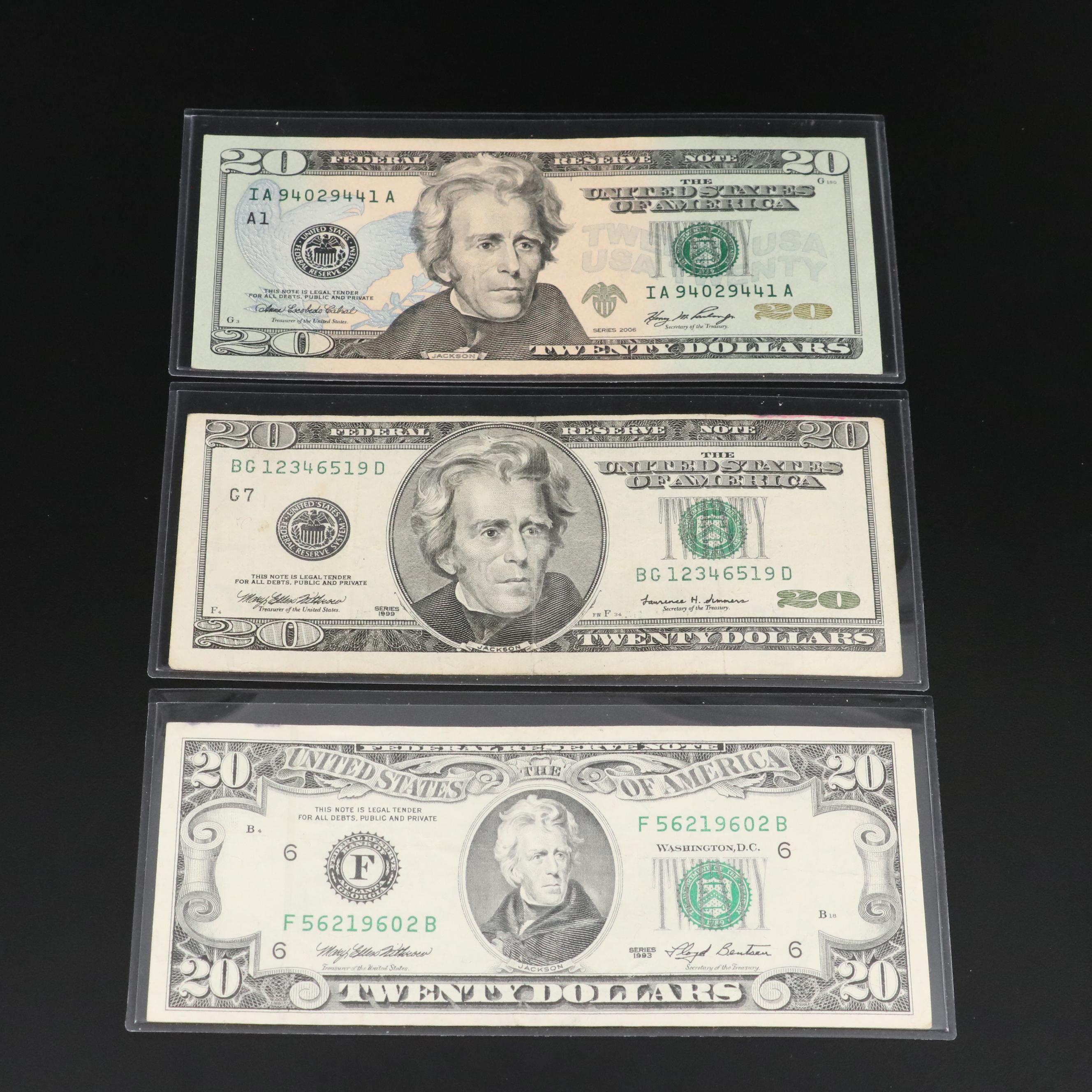Group of Nine Various U.S. Currency Notes Including a 2001 $50 Federal Reserve