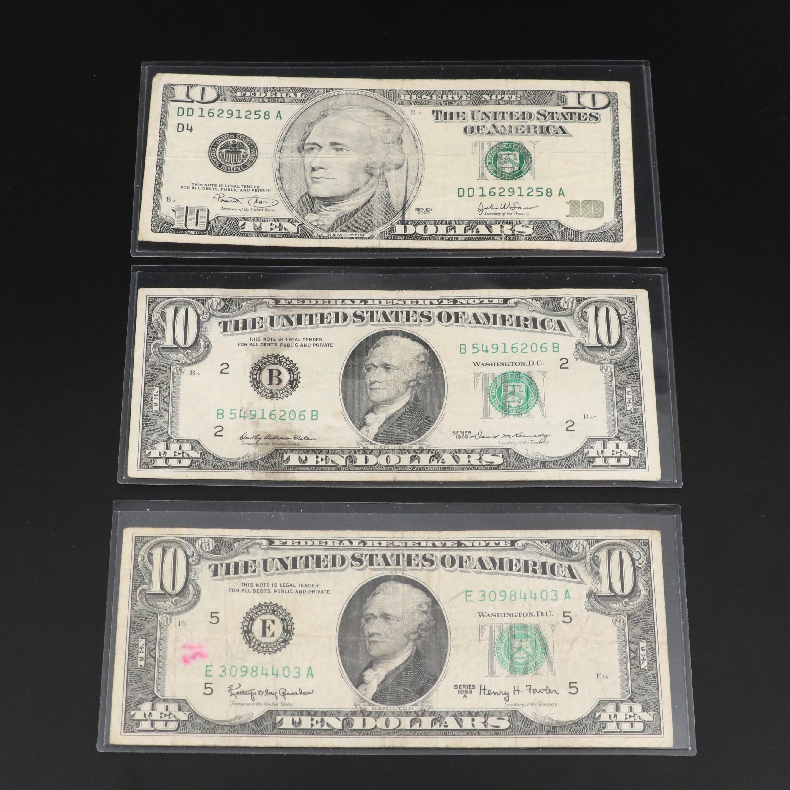 Group of Nine Various U.S. Currency Notes Including a 2001 $50 Federal Reserve