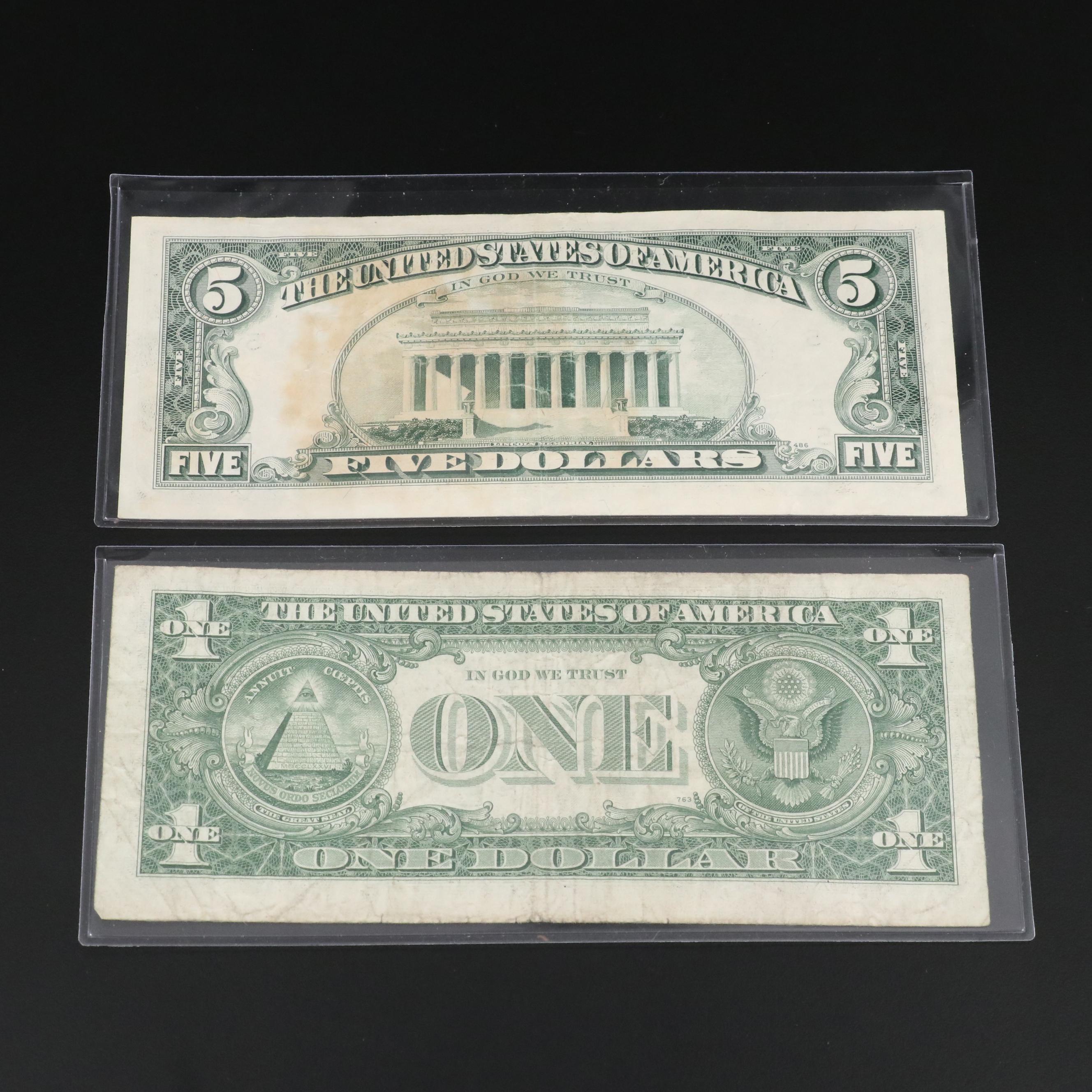 Group of Nine Various U.S. Currency Notes Including a 2001 $50 Federal Reserve