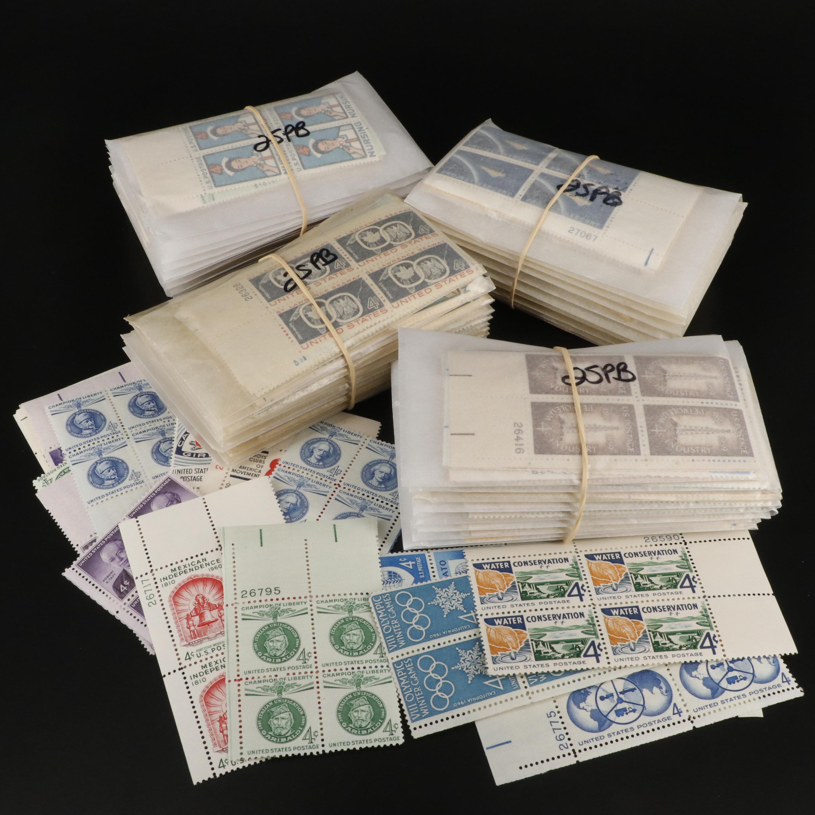 1,000 U.S. Postage Stamp Plate Blocks, 1950s