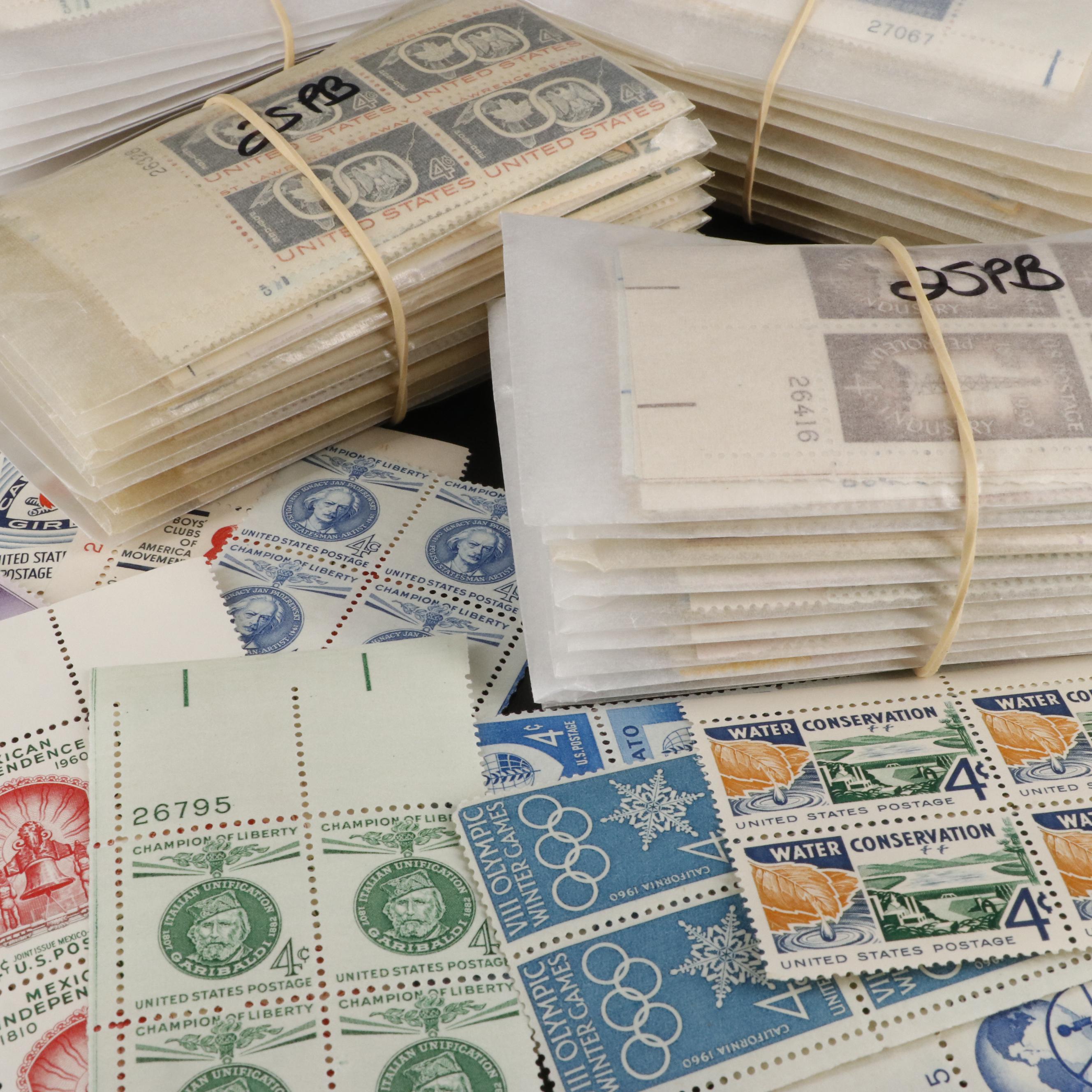 1,000 U.S. Postage Stamp Plate Blocks, 1950s