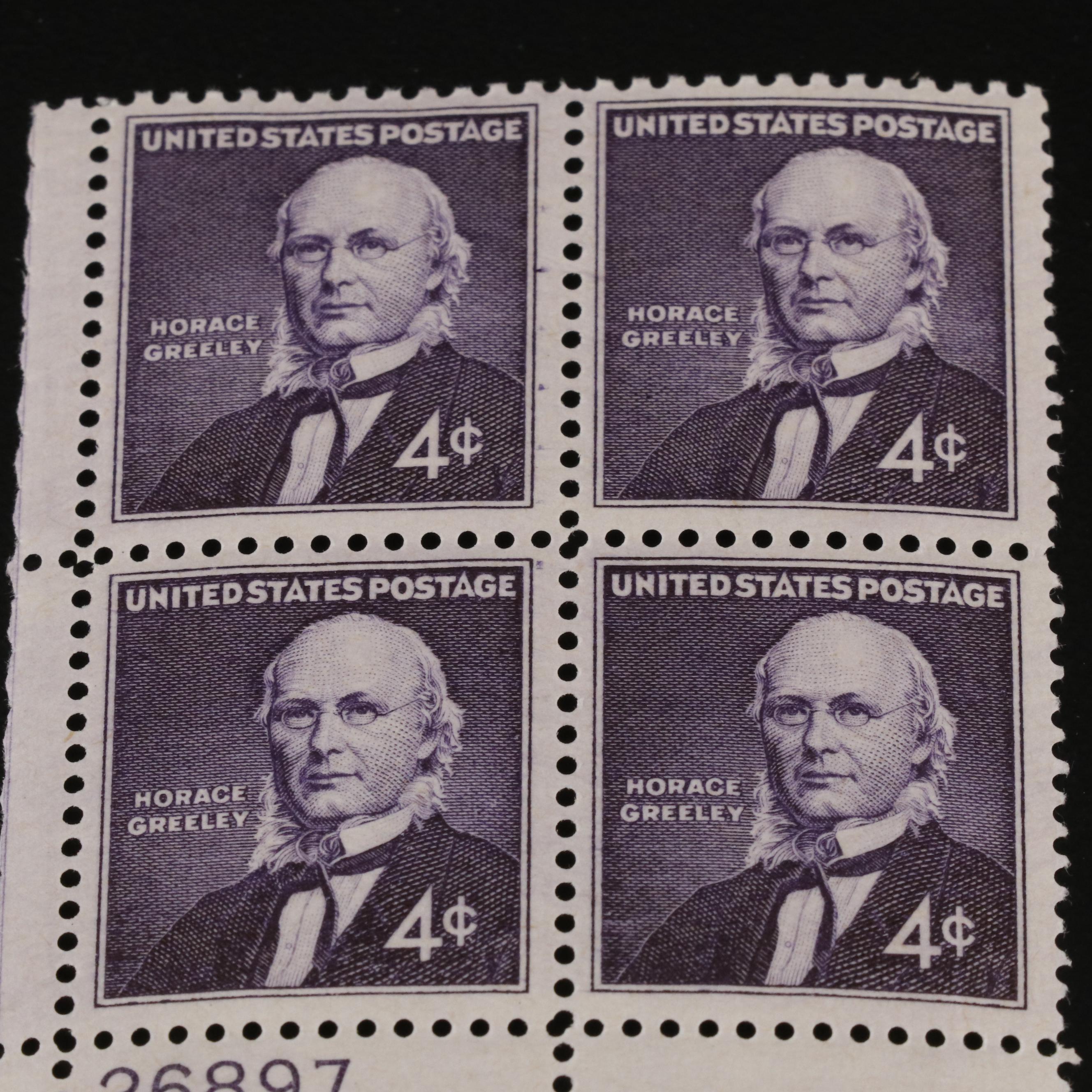 1,000 U.S. Postage Stamp Plate Blocks, 1950s