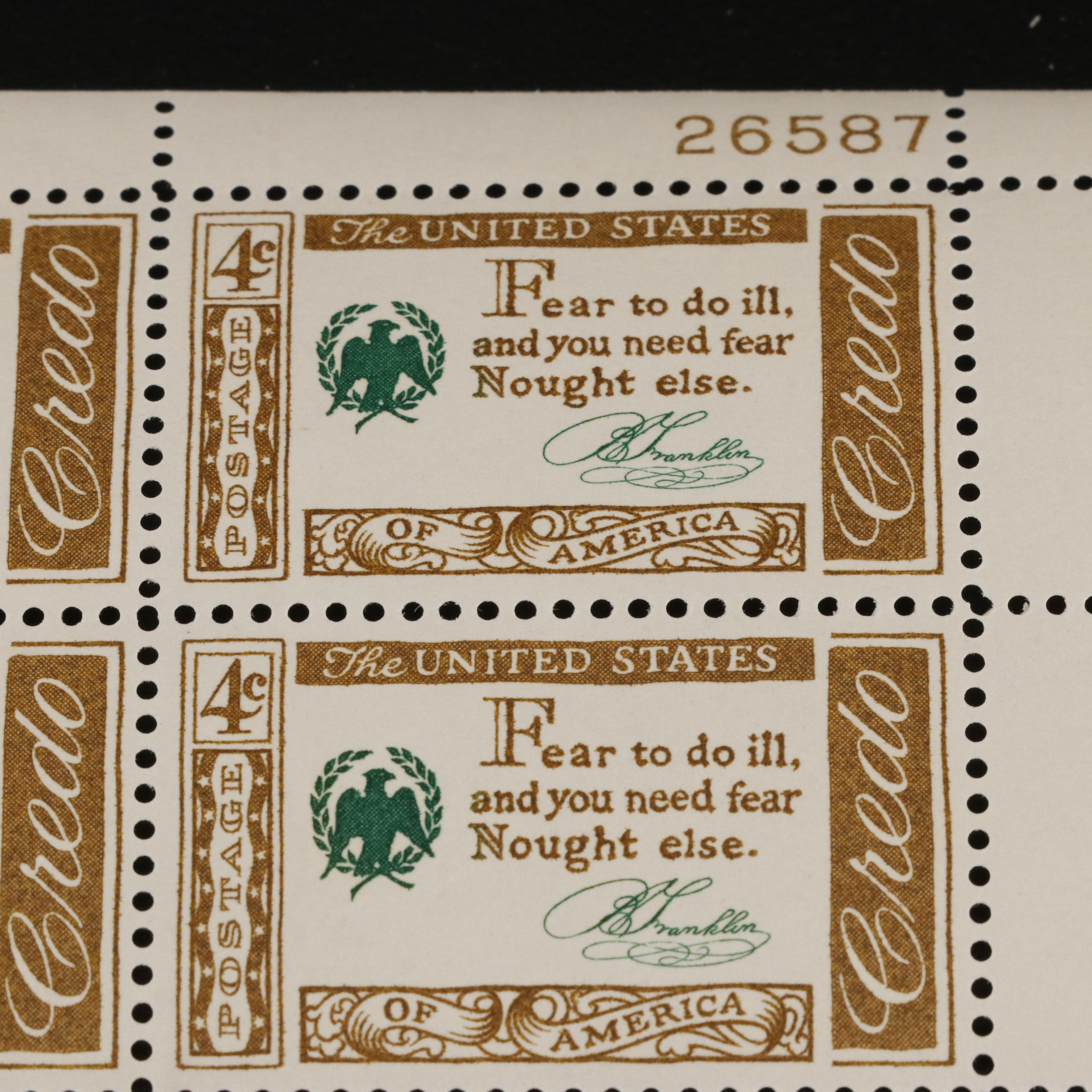1,000 U.S. Postage Stamp Plate Blocks, 1950s