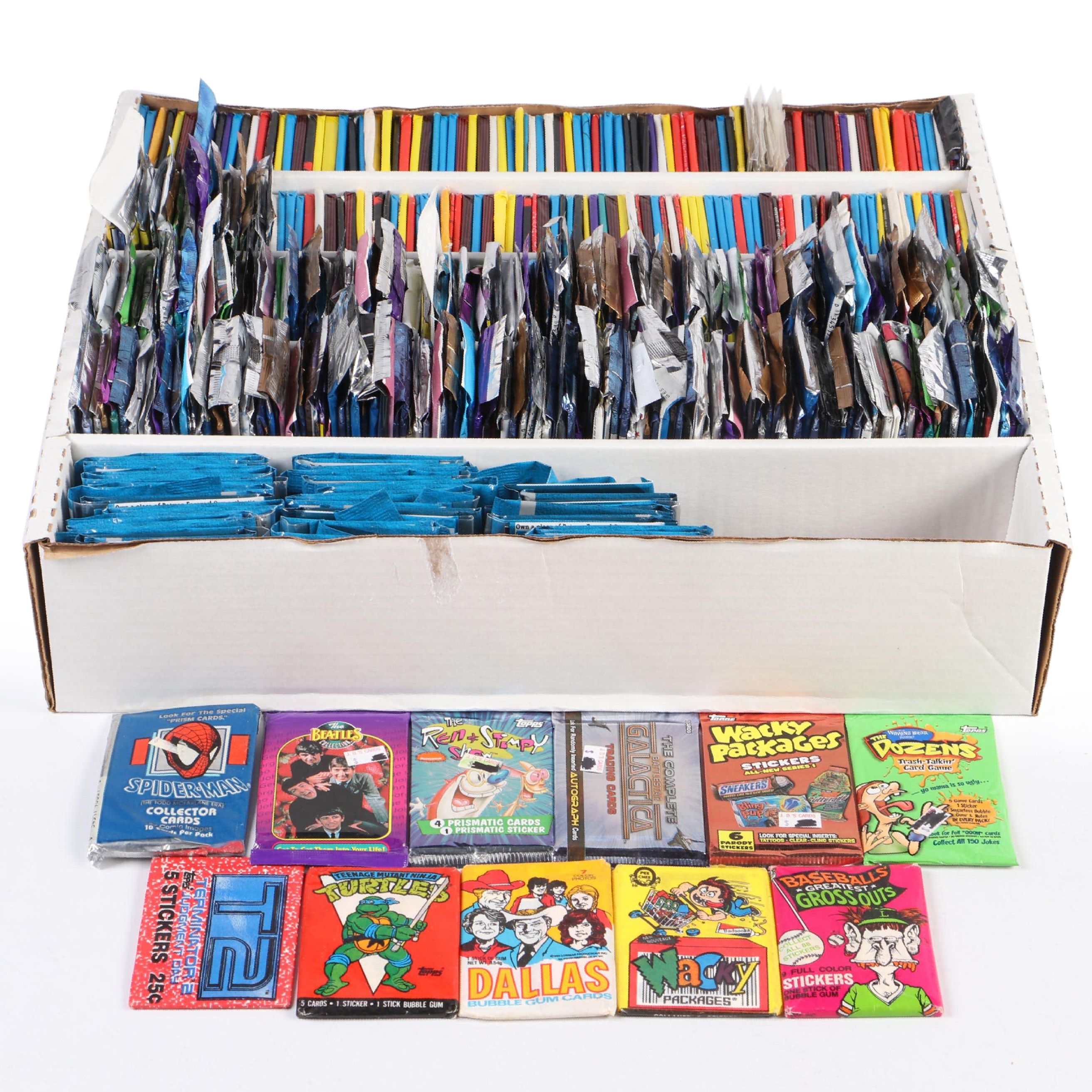 Sealed Trading Card Packs Featuring "The Beatles", "Spider-Man", and More