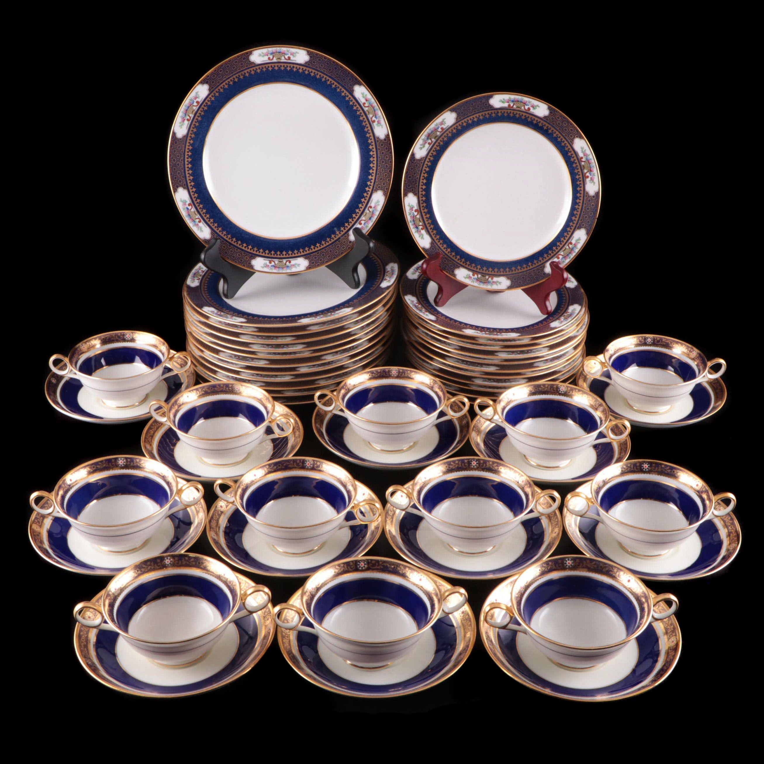 Tiffany & Co. Gilt Navy Blue Soup Cups, Saucers, and Luncheon Plates