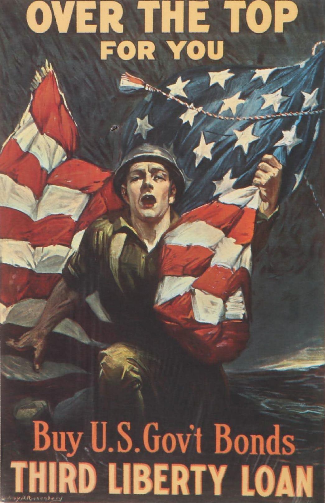 Sidney Riesenberg World War I War Bonds Poster "Over the Top For You"