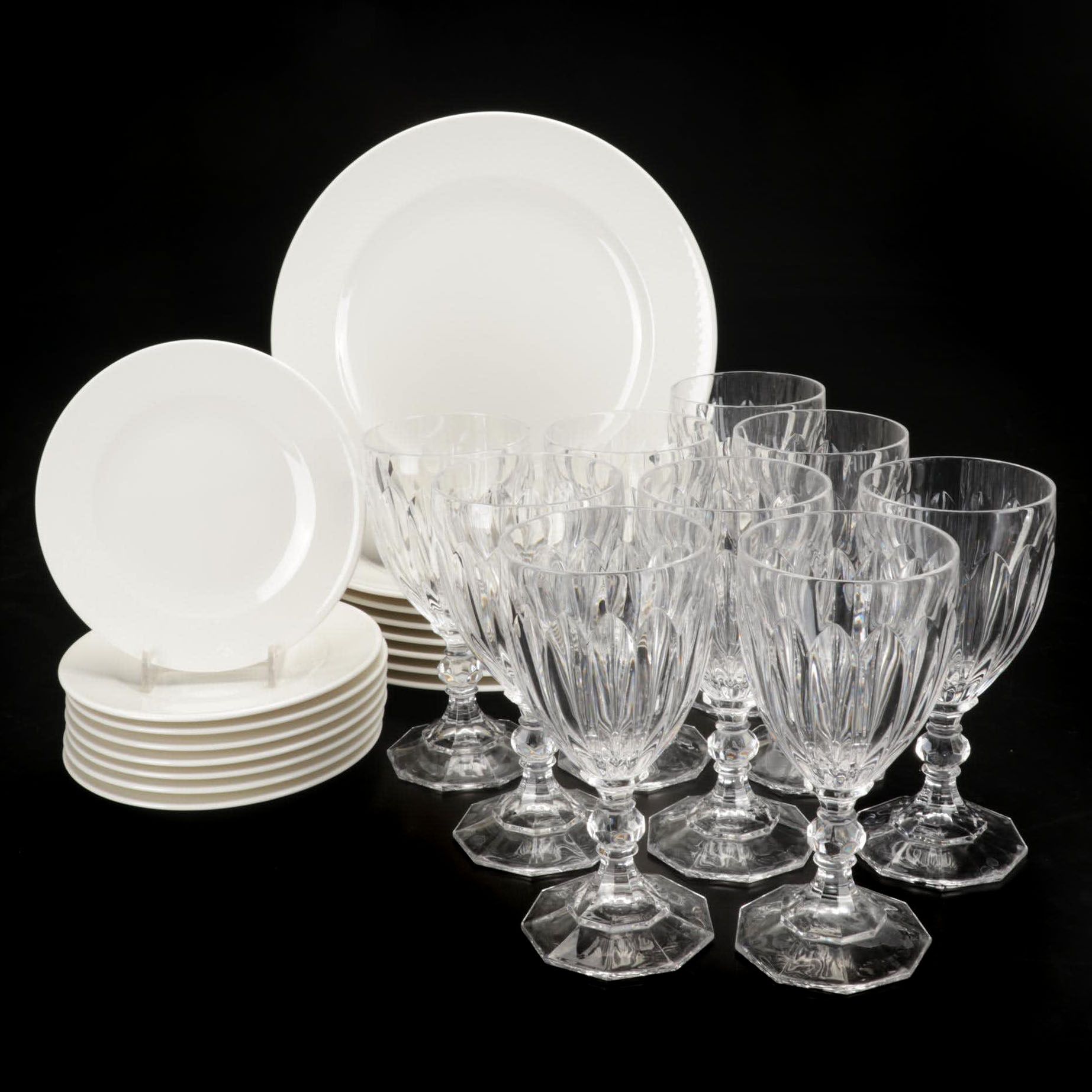 Mikasa "Richelieu" Water Goblets and Villeroy & Boch White Dinnerware