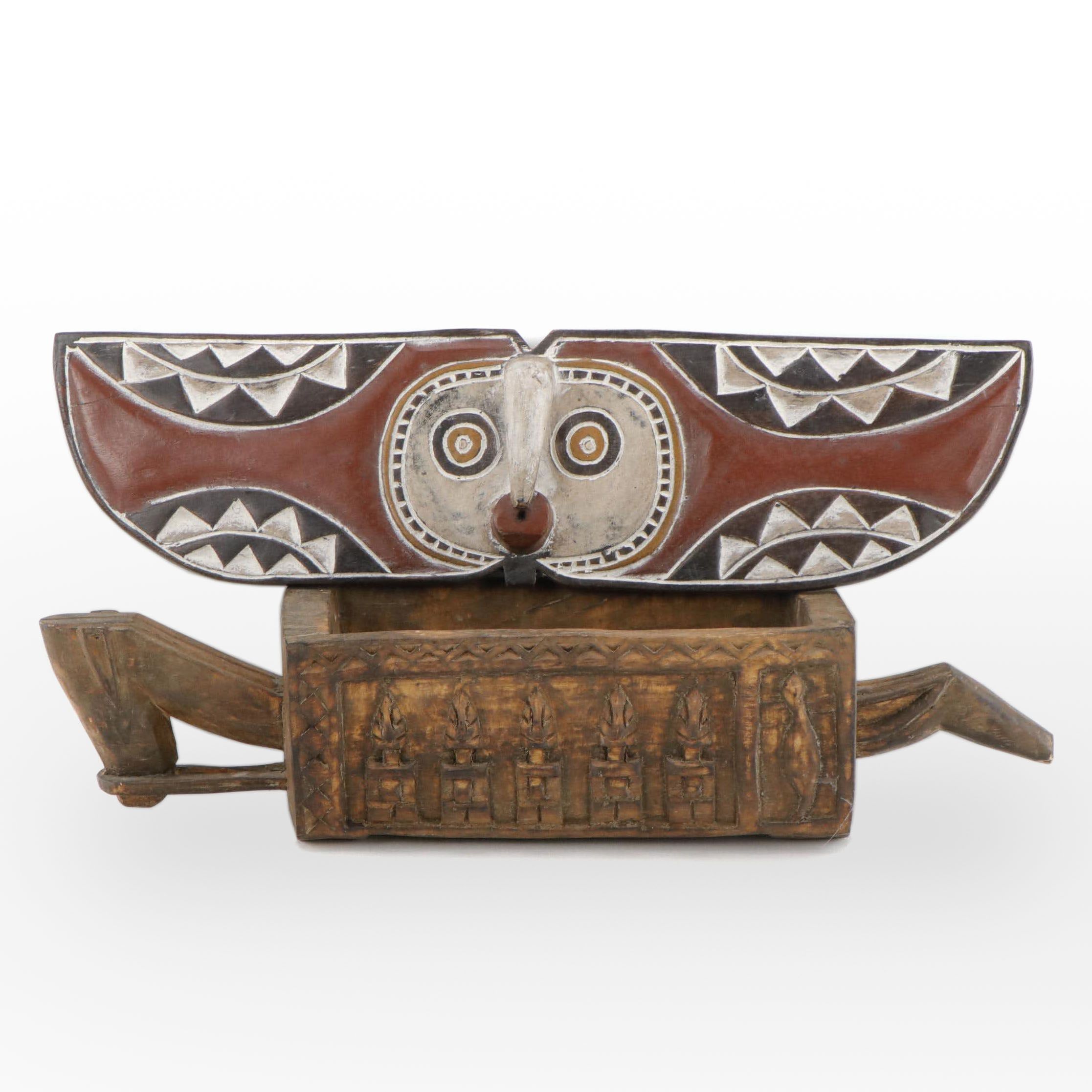 African Bwa Painted Wood Mask and Dogon Carved Wood Vessel, 20th/21st Century