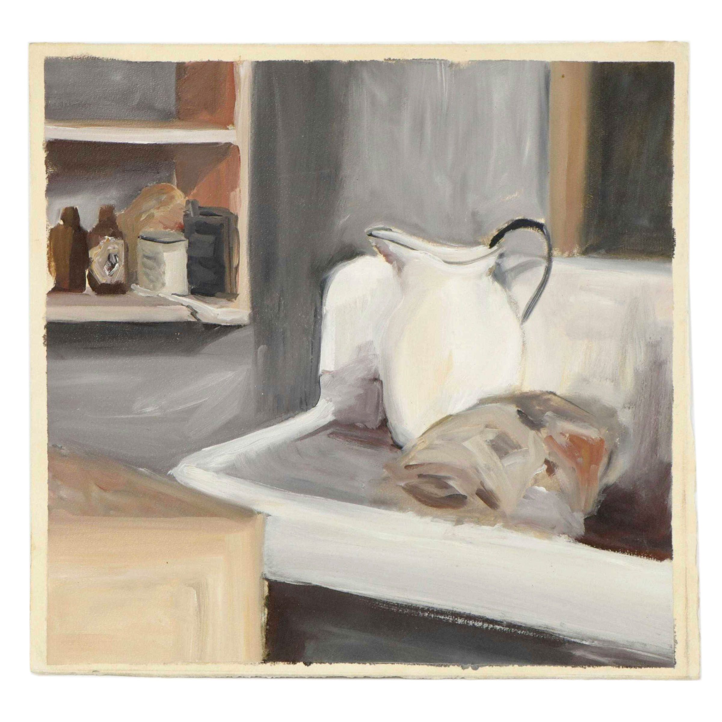 Deborah Kriger Oil Painting of Domestic Interior, Late 20th Century