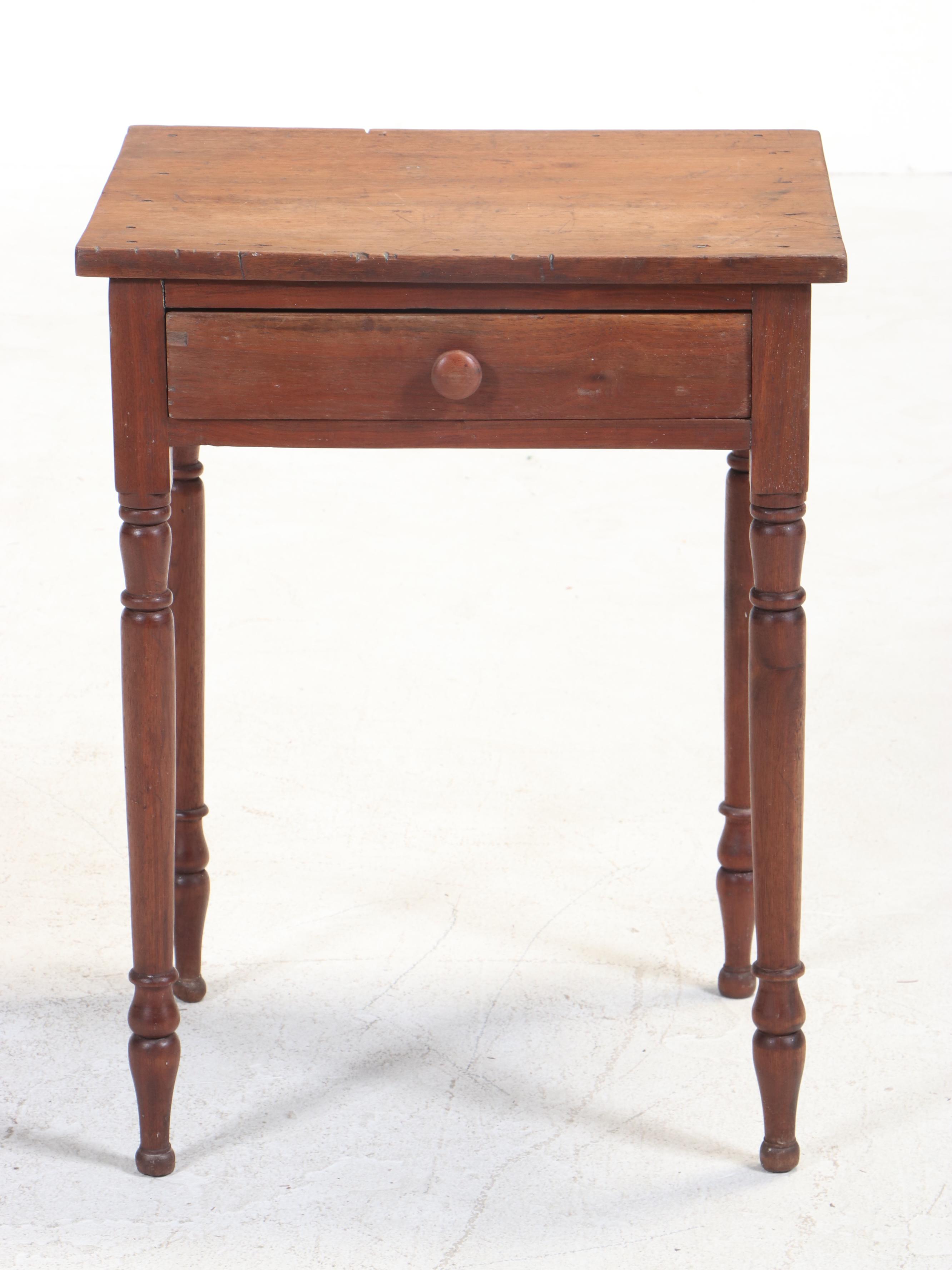 American Primitive Walnut Side Table, 19th Century