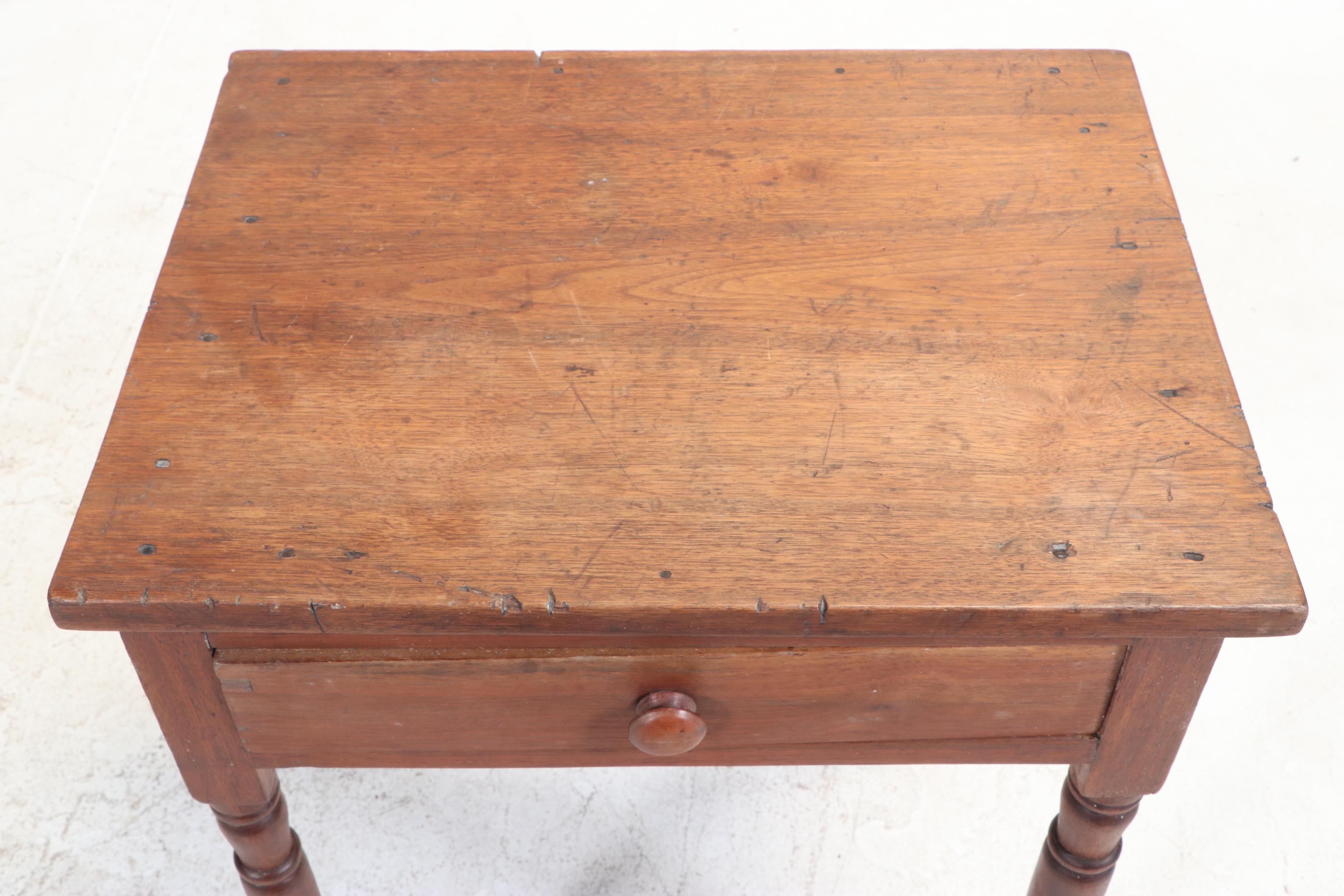 American Primitive Walnut Side Table, 19th Century