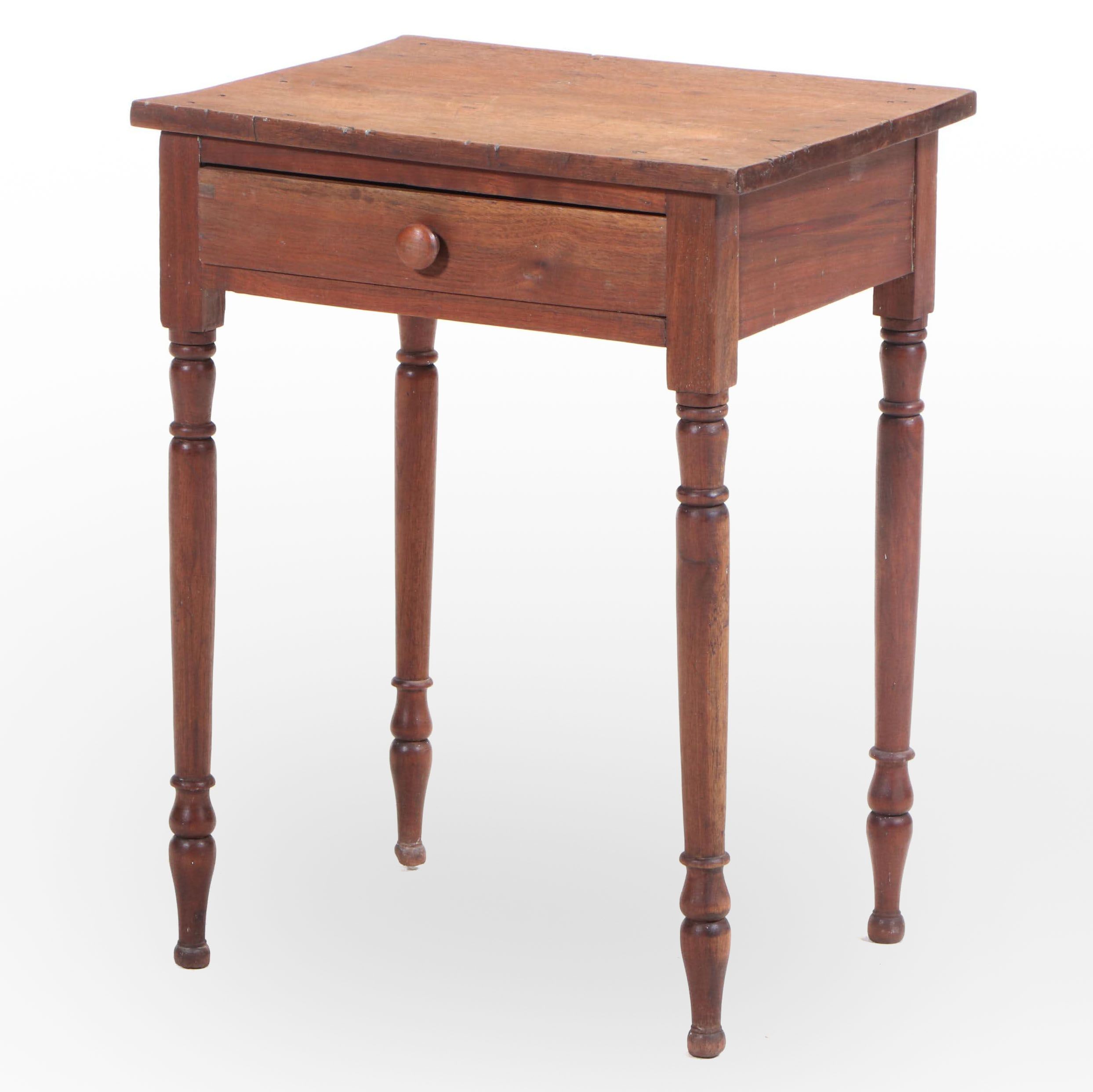 American Primitive Walnut Side Table, 19th Century