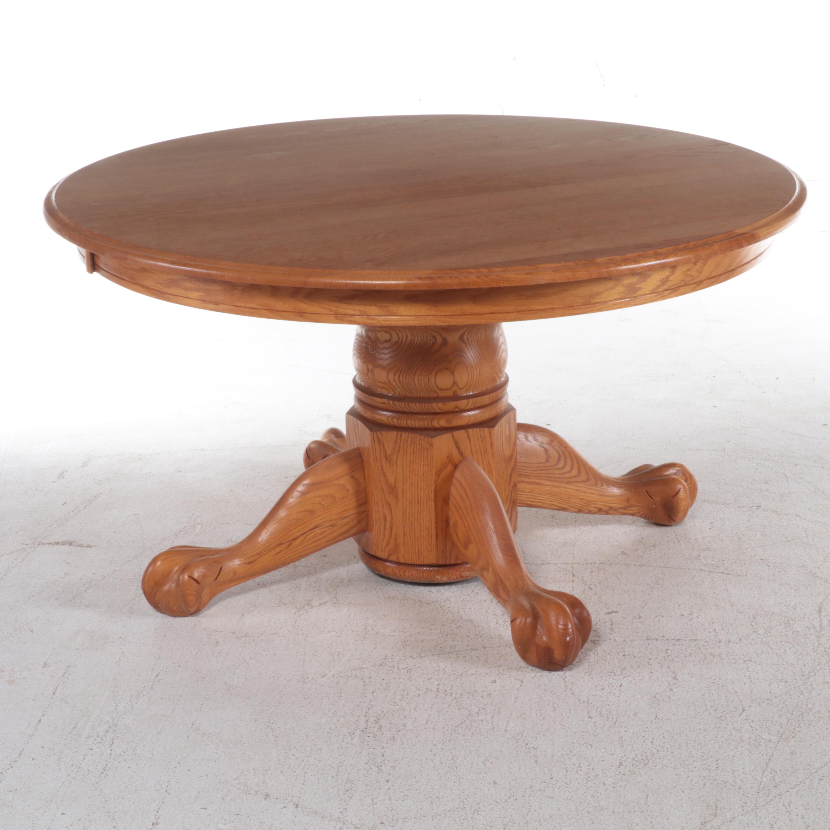 Oak Clawfoot Pedestal Dining Table with Two Chairs