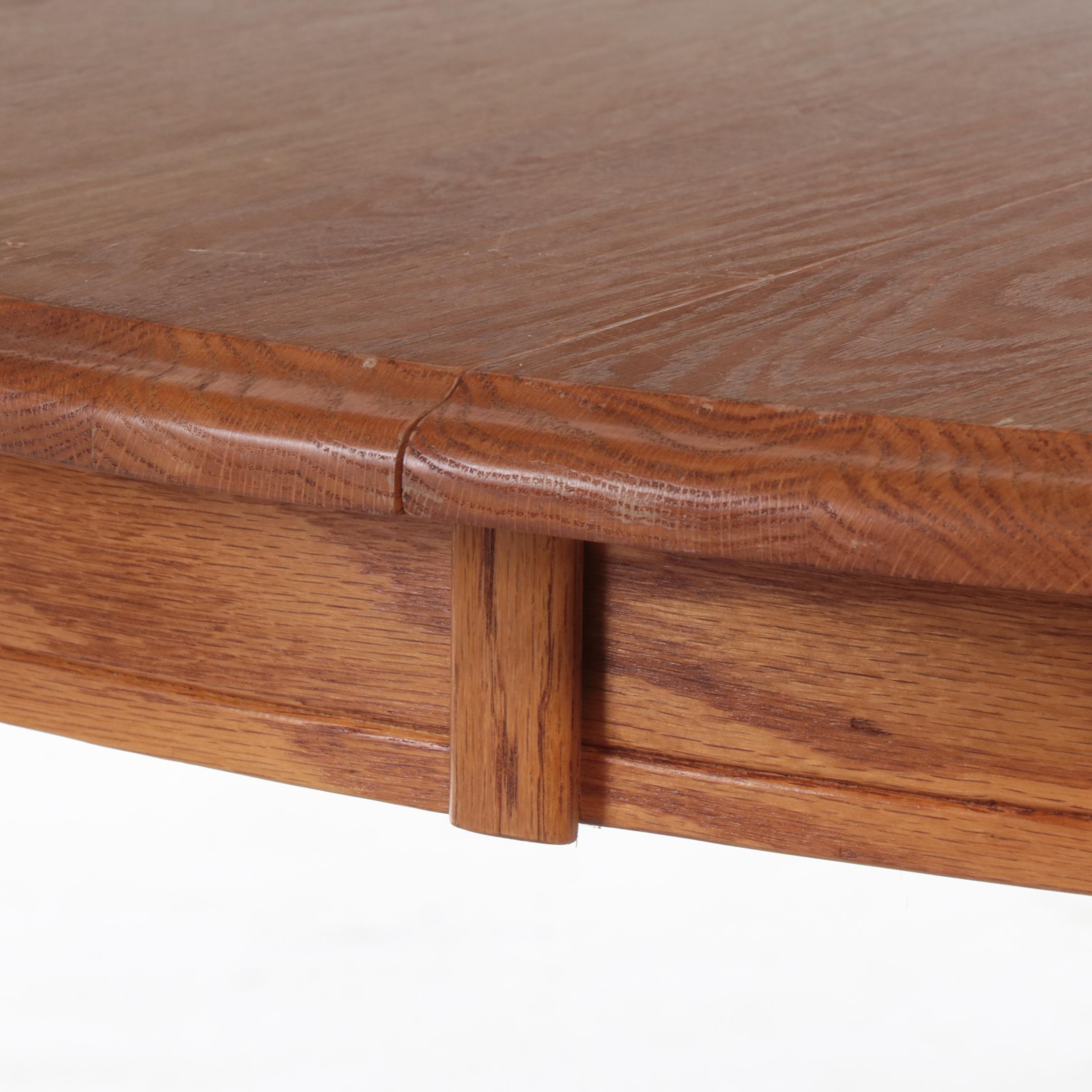 Oak Clawfoot Pedestal Dining Table with Two Chairs