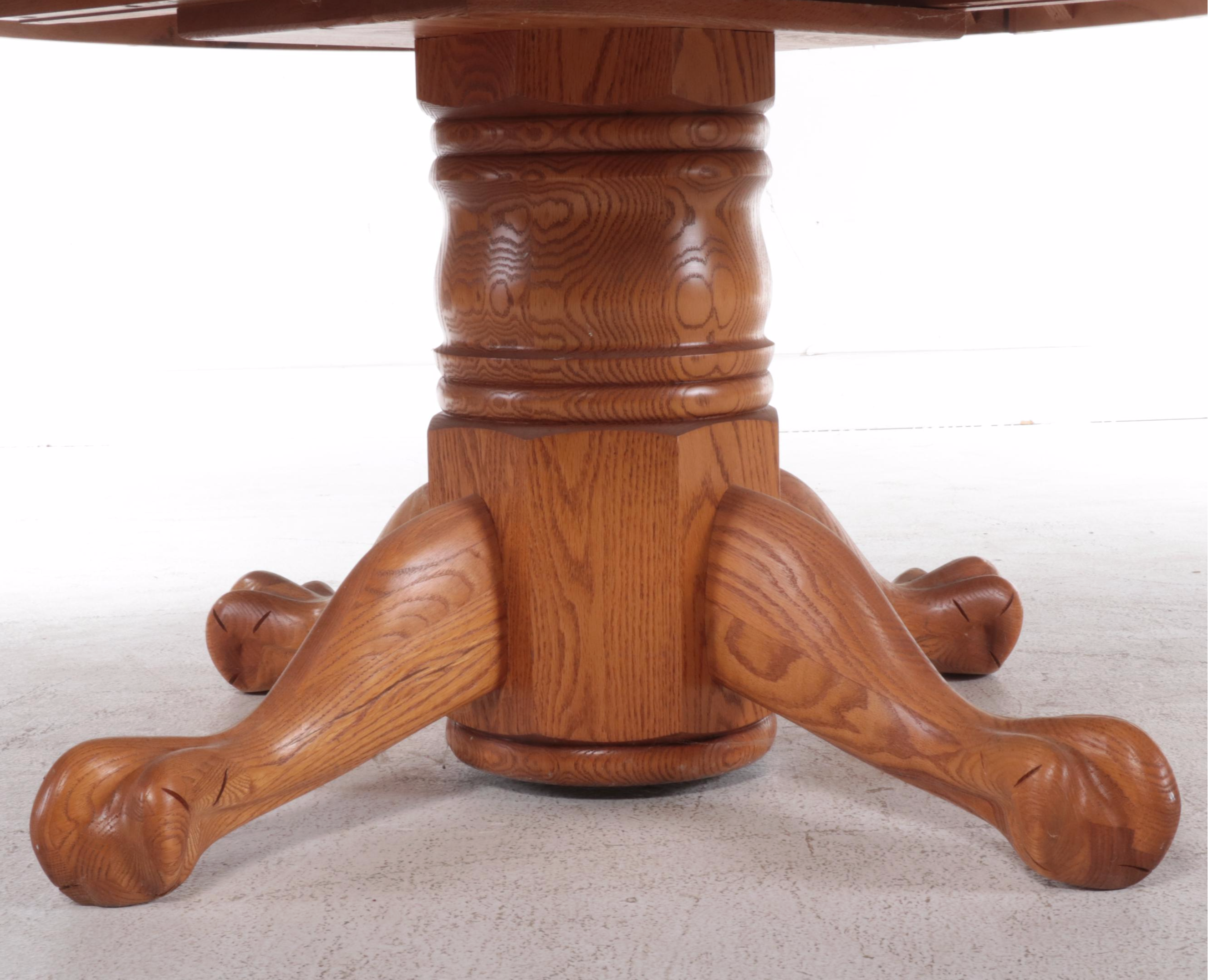 Oak Clawfoot Pedestal Dining Table with Two Chairs