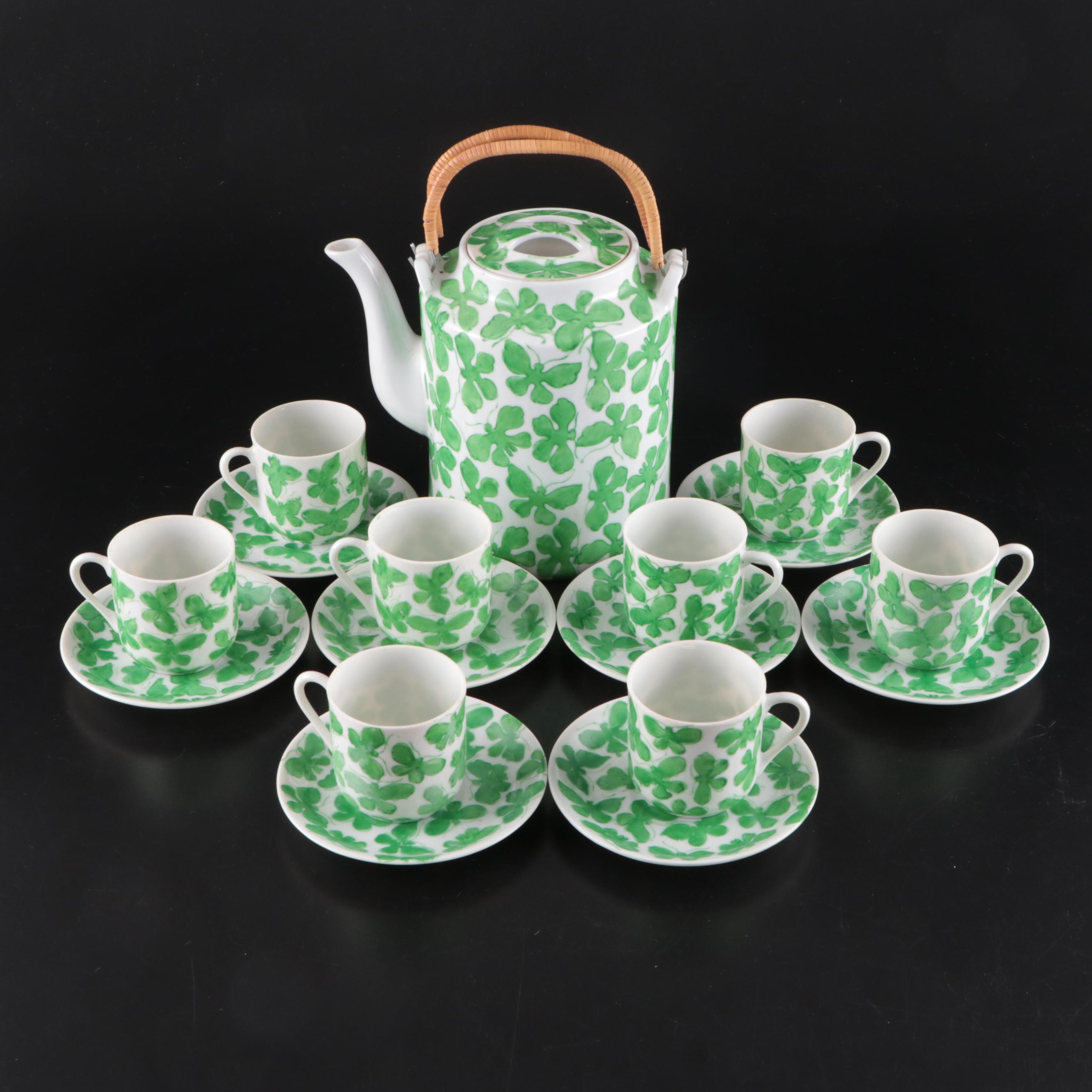 Saks Fifth Avenue Hand-Painted Green Butterfly Tea Set