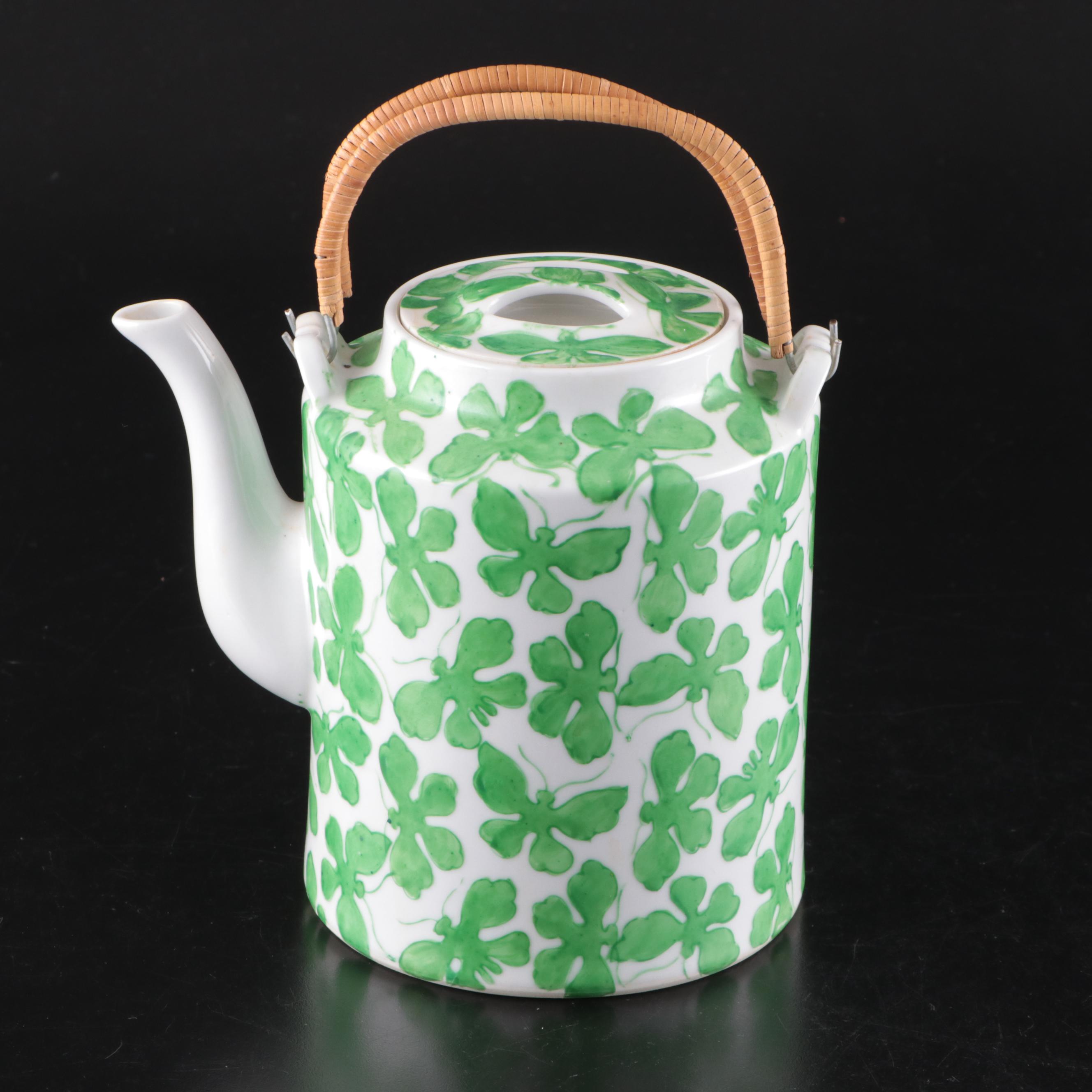 Saks Fifth Avenue Hand-Painted Green Butterfly Tea Set