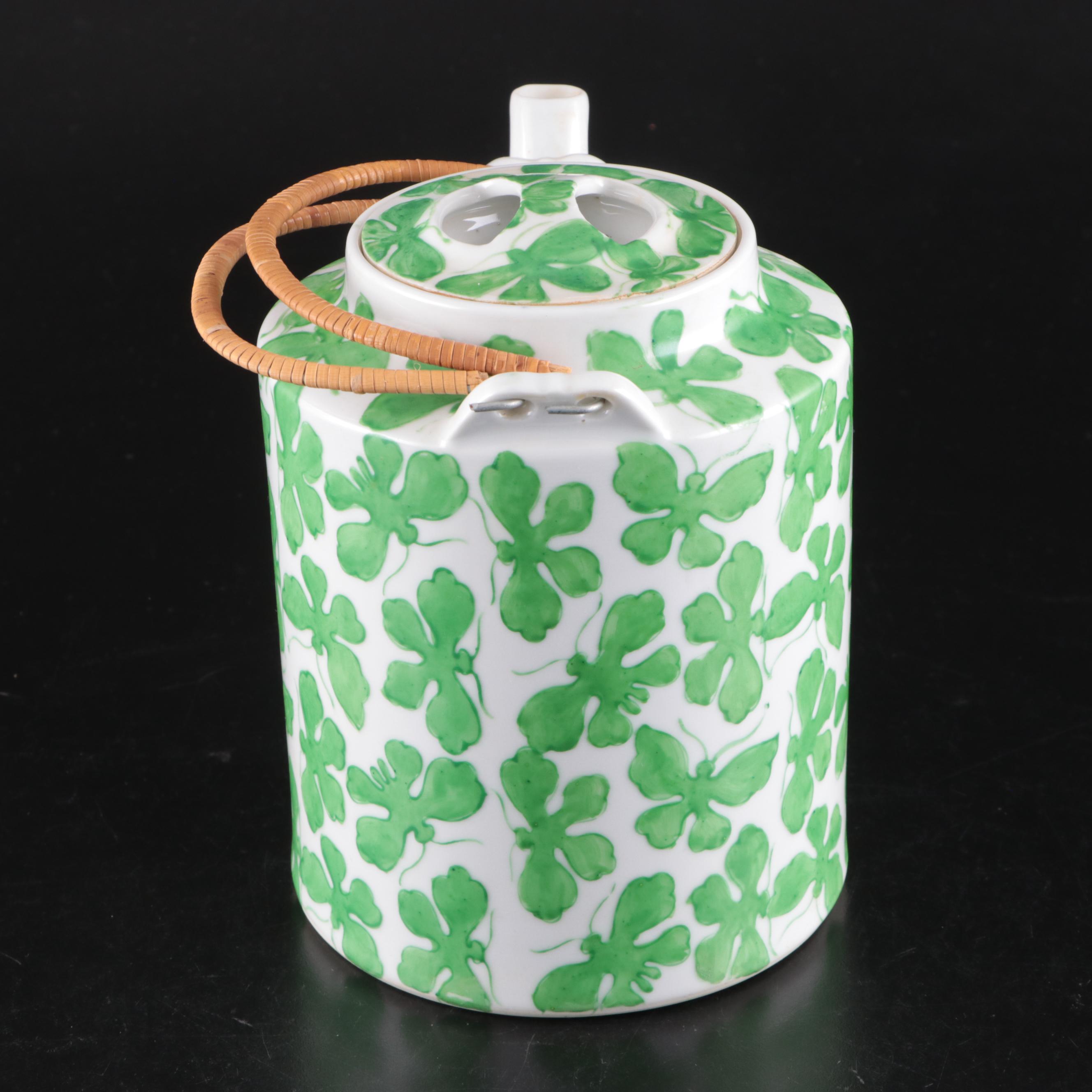 Saks Fifth Avenue Hand-Painted Green Butterfly Tea Set