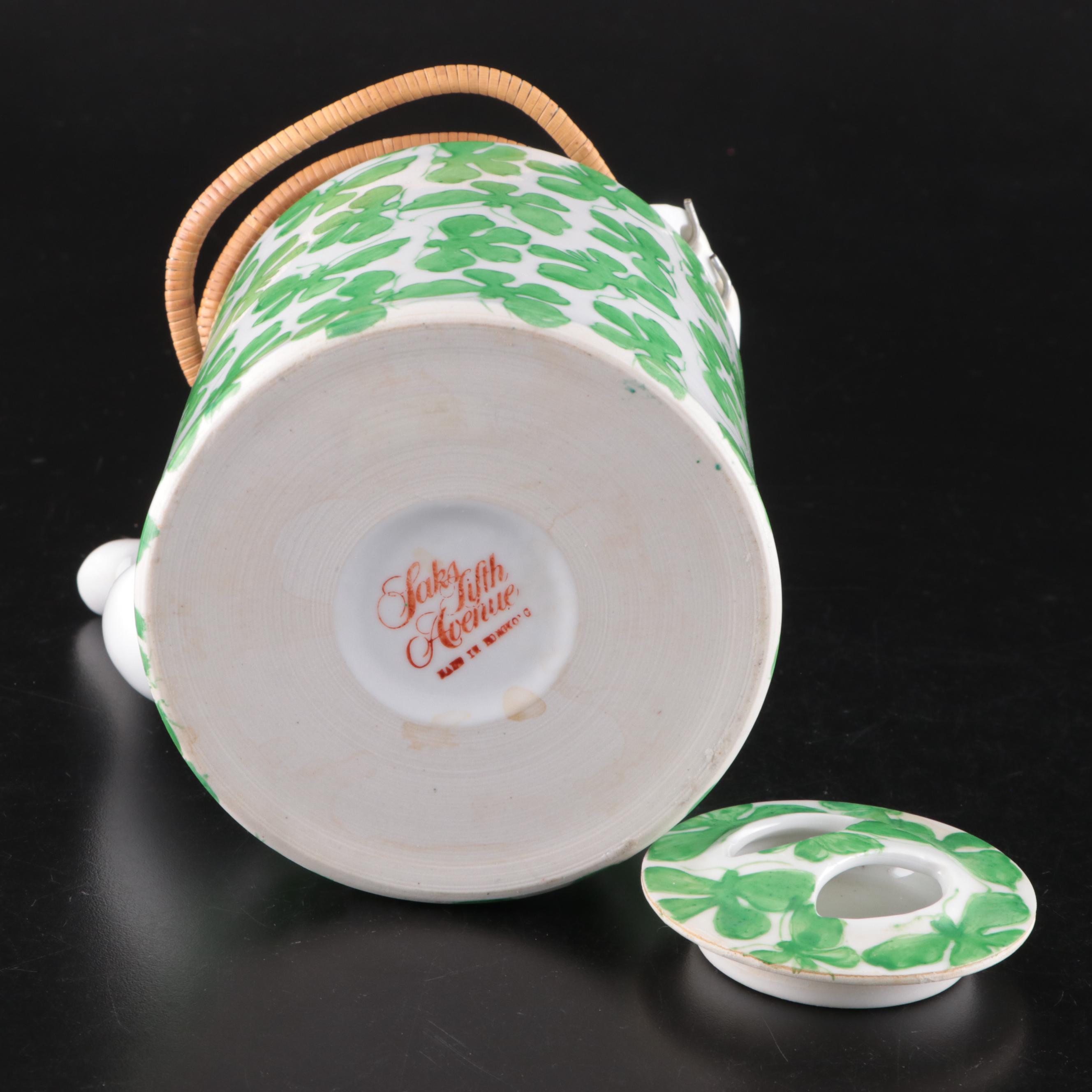 Saks Fifth Avenue Hand-Painted Green Butterfly Tea Set