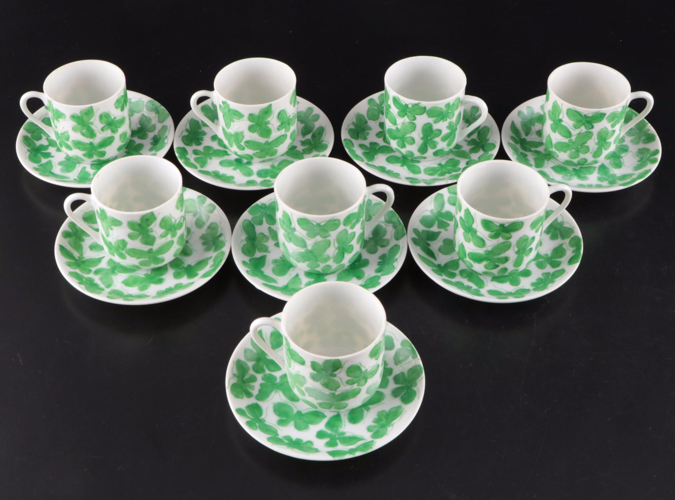 Saks Fifth Avenue Hand-Painted Green Butterfly Tea Set