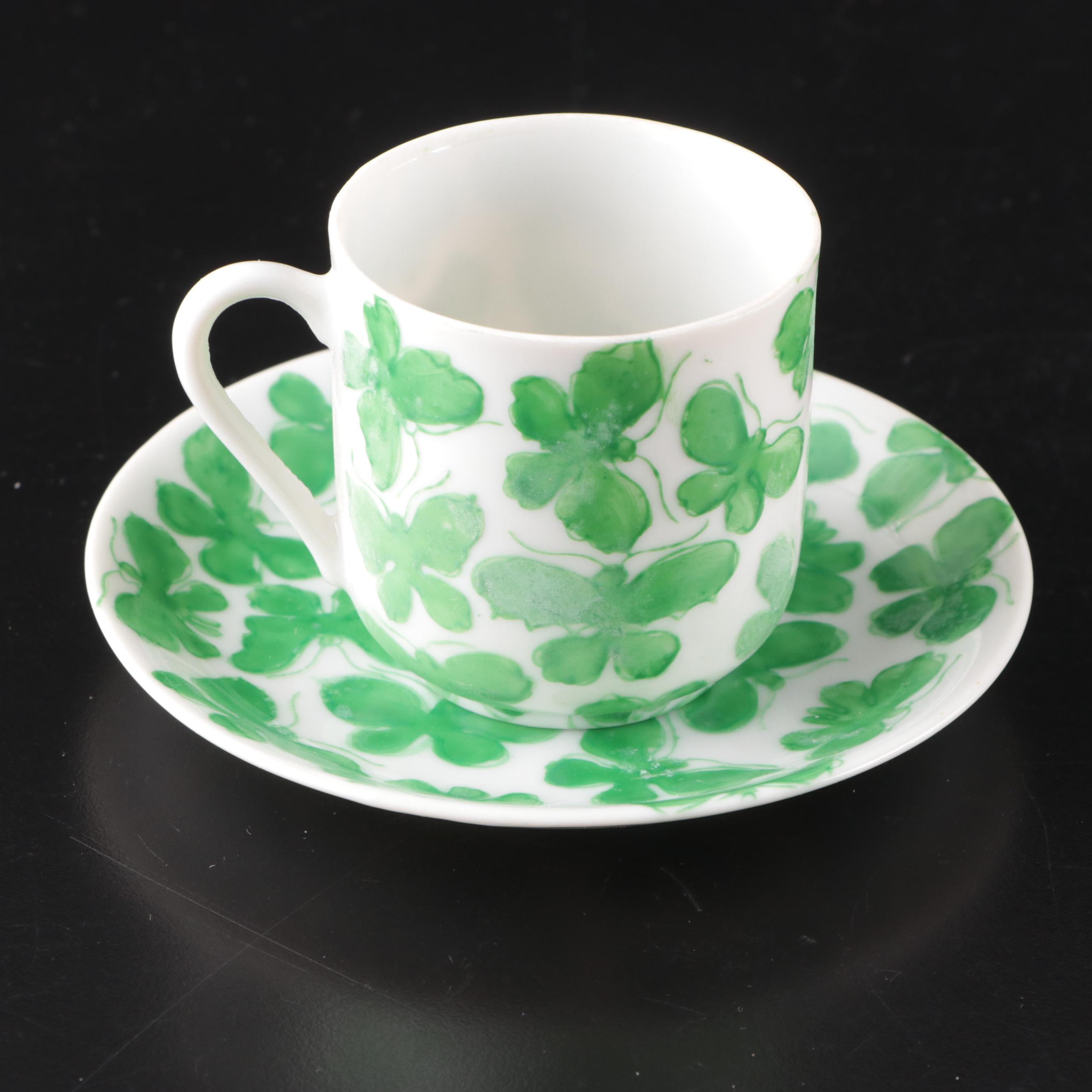 Saks Fifth Avenue Hand-Painted Green Butterfly Tea Set