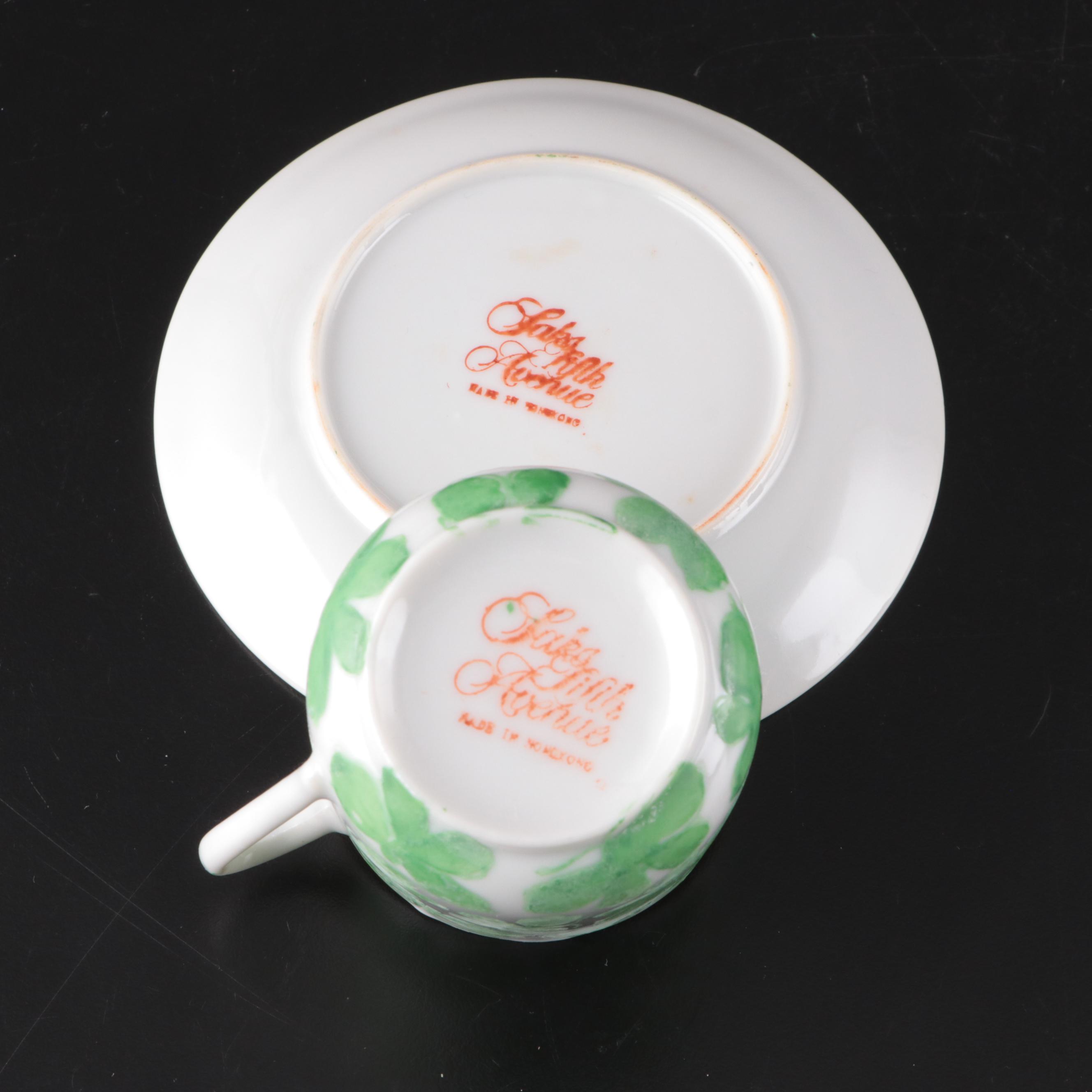 Saks Fifth Avenue Hand-Painted Green Butterfly Tea Set