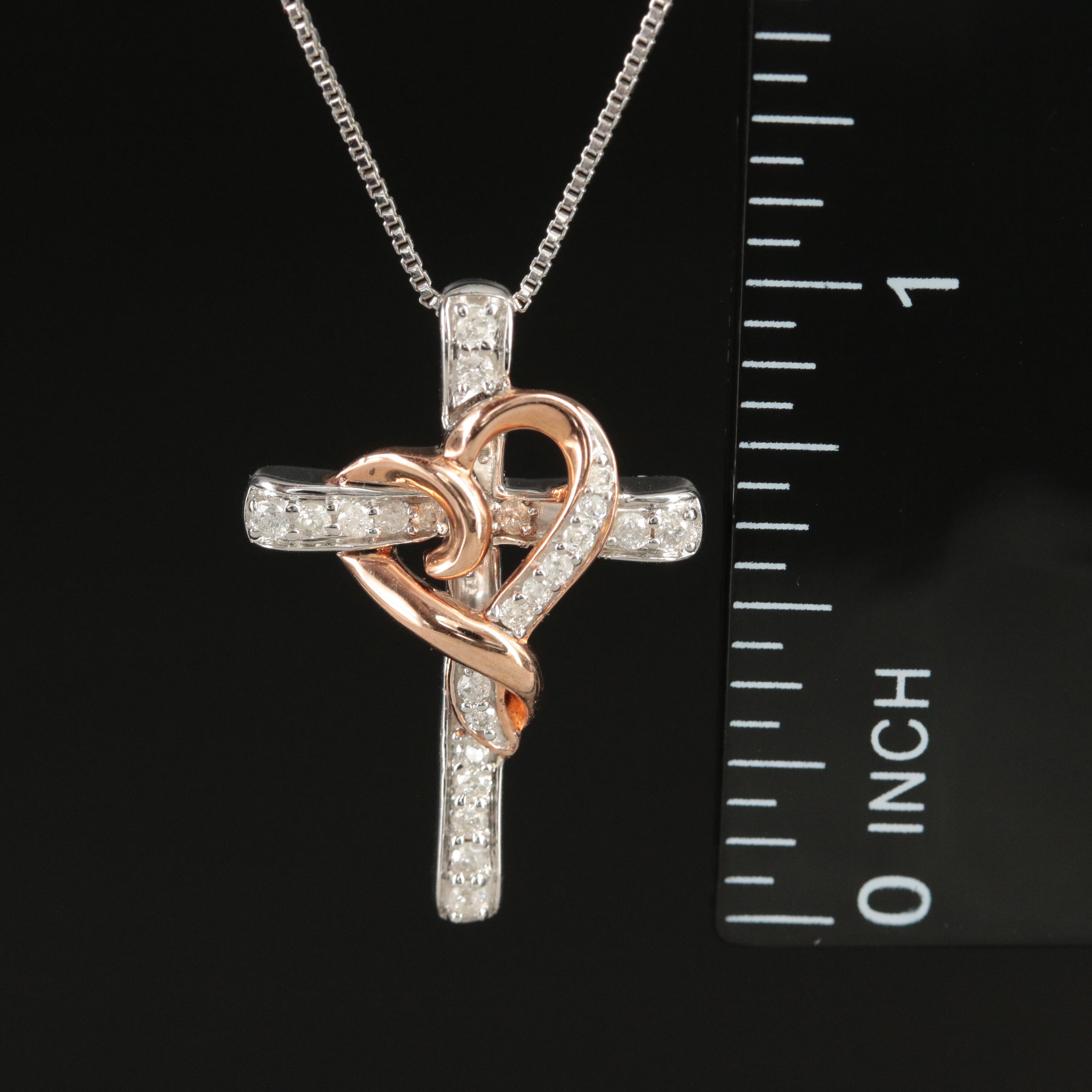 Hallmark Sterling Diamond Cross and Heart Pendant Necklace