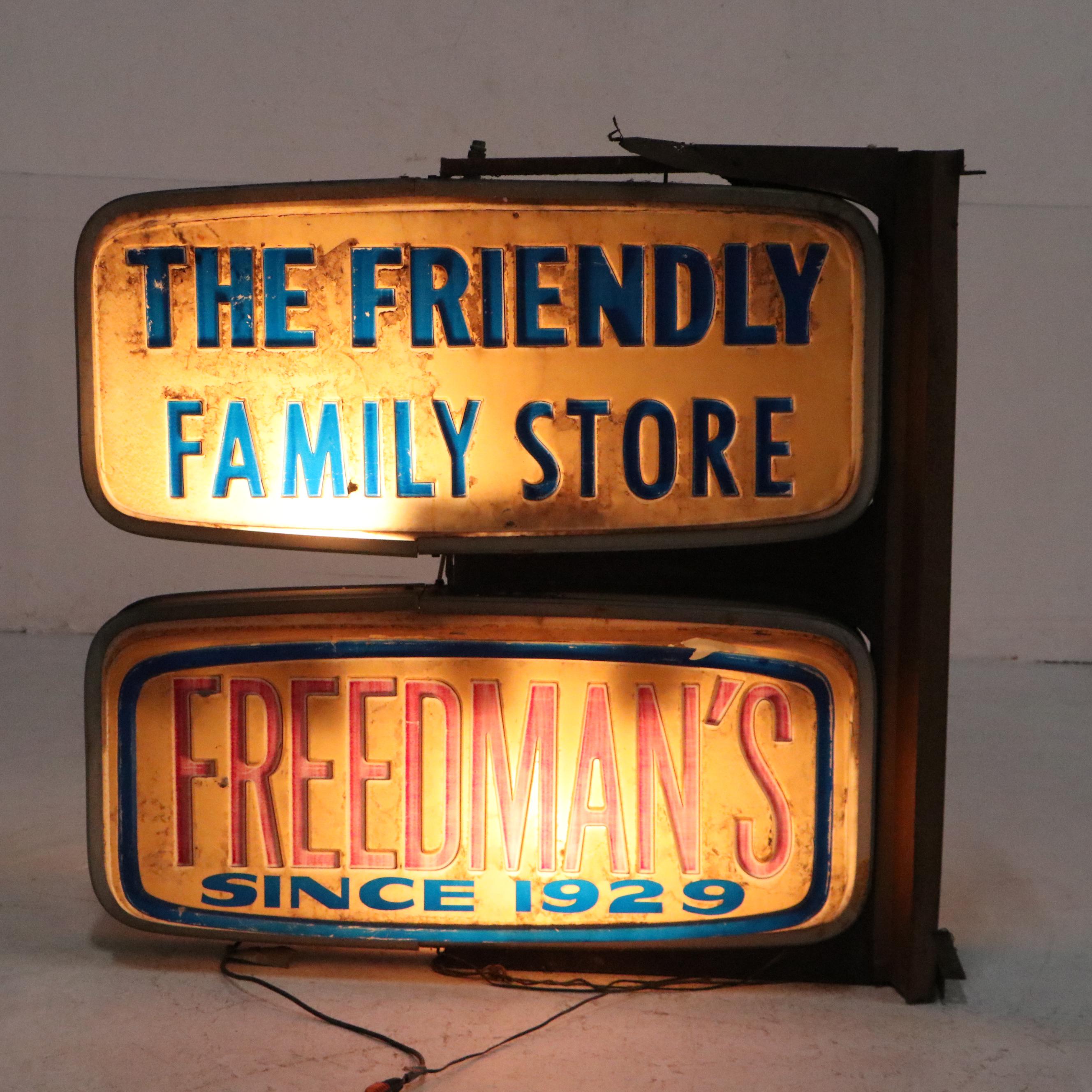 Freedman's "The Friendly Family Store" Illuminated Advertising Sign, Mid-20th C.