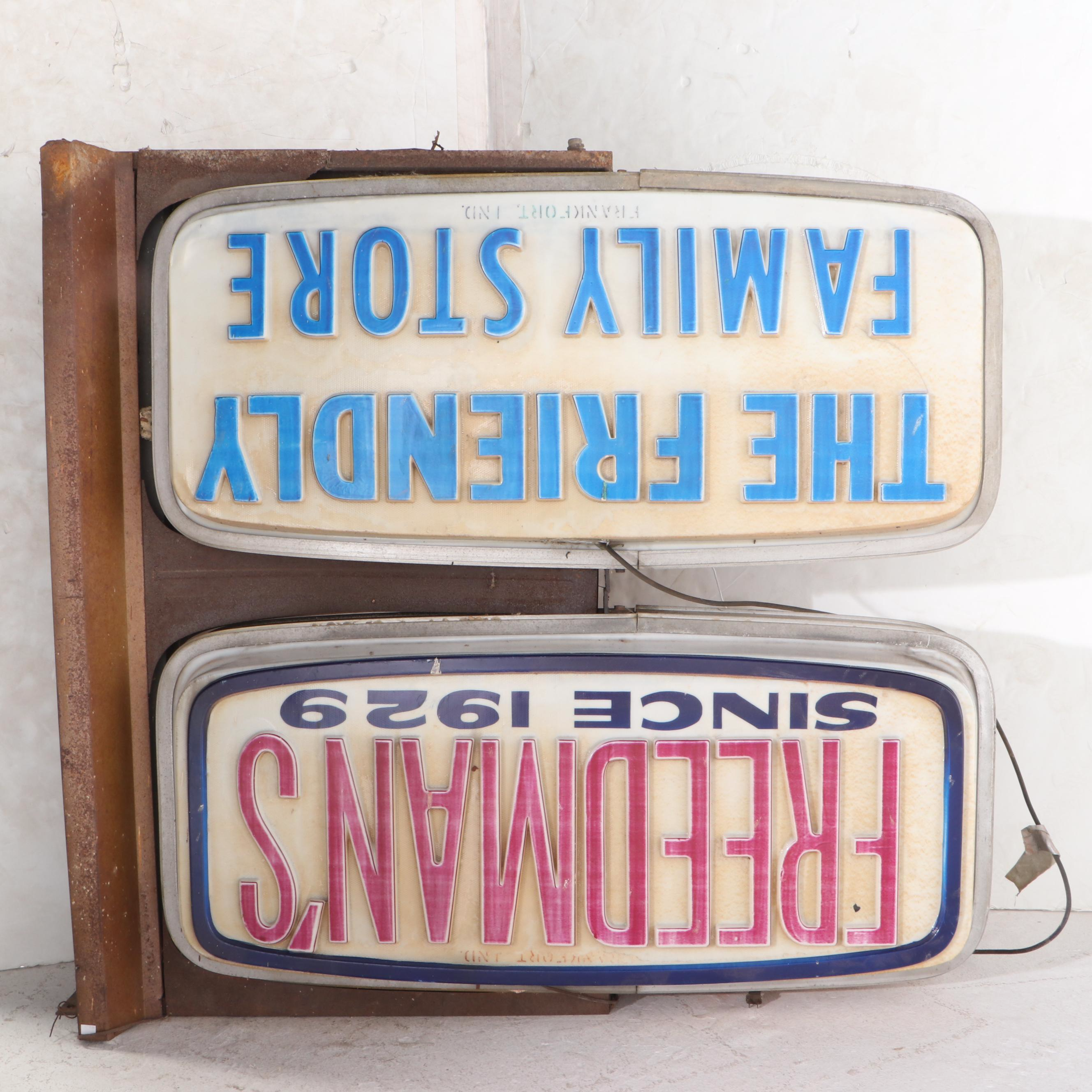 Freedman's "The Friendly Family Store" Illuminated Advertising Sign, Mid-20th C.