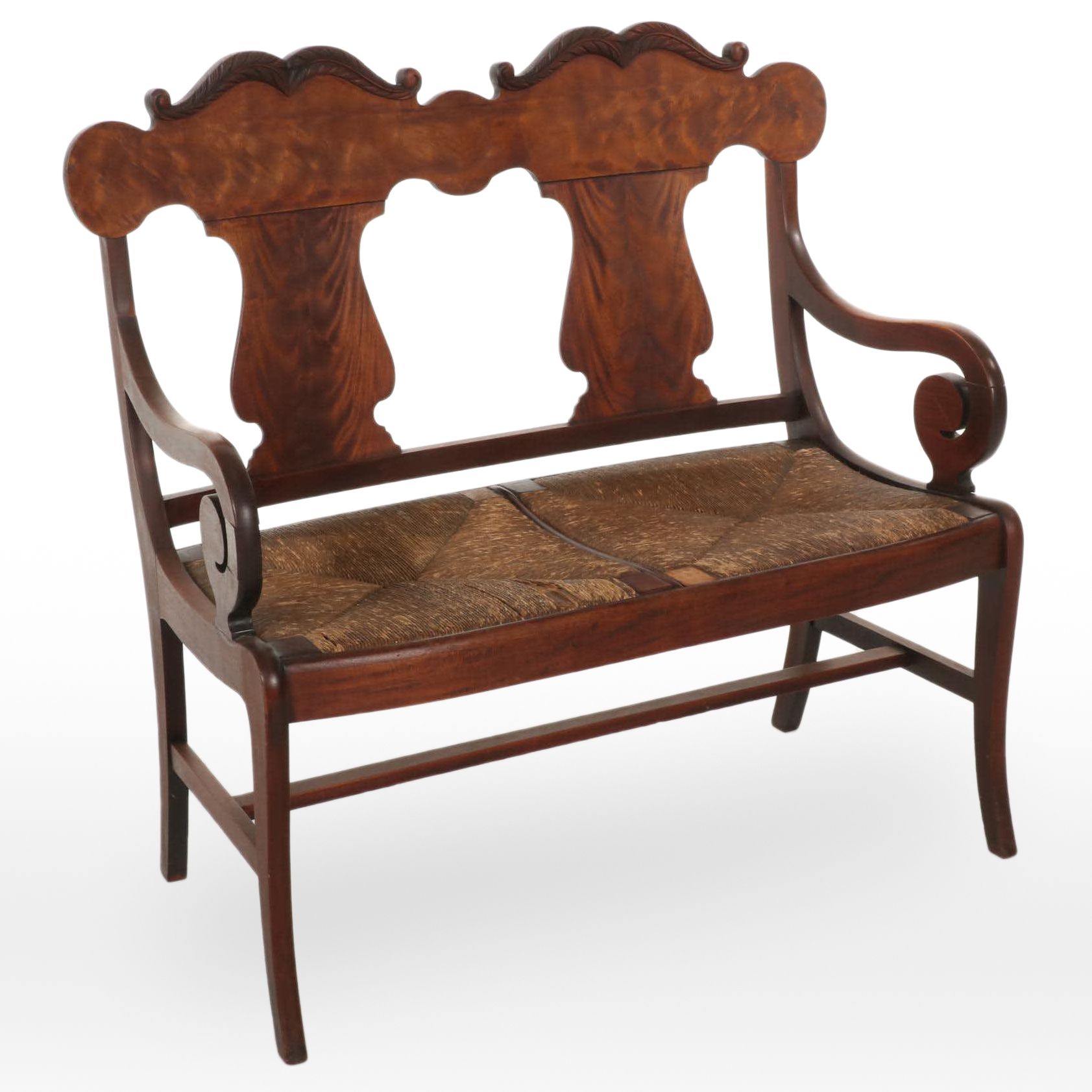 American Empire Style Mahogany, Birch and Corded Paper Settee