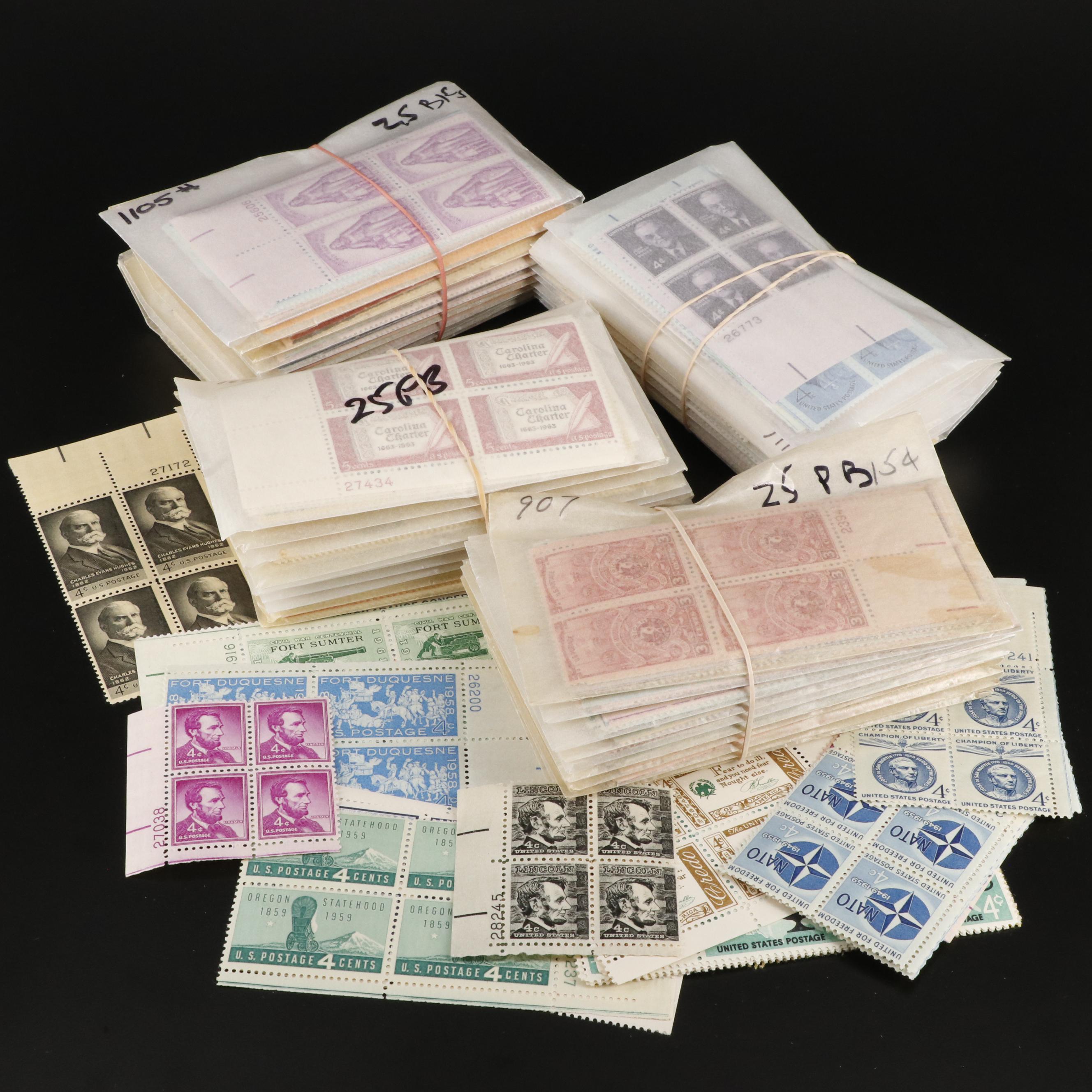 1,000 Mint Condition U.S. Plate Blocks, 1940s-1960s