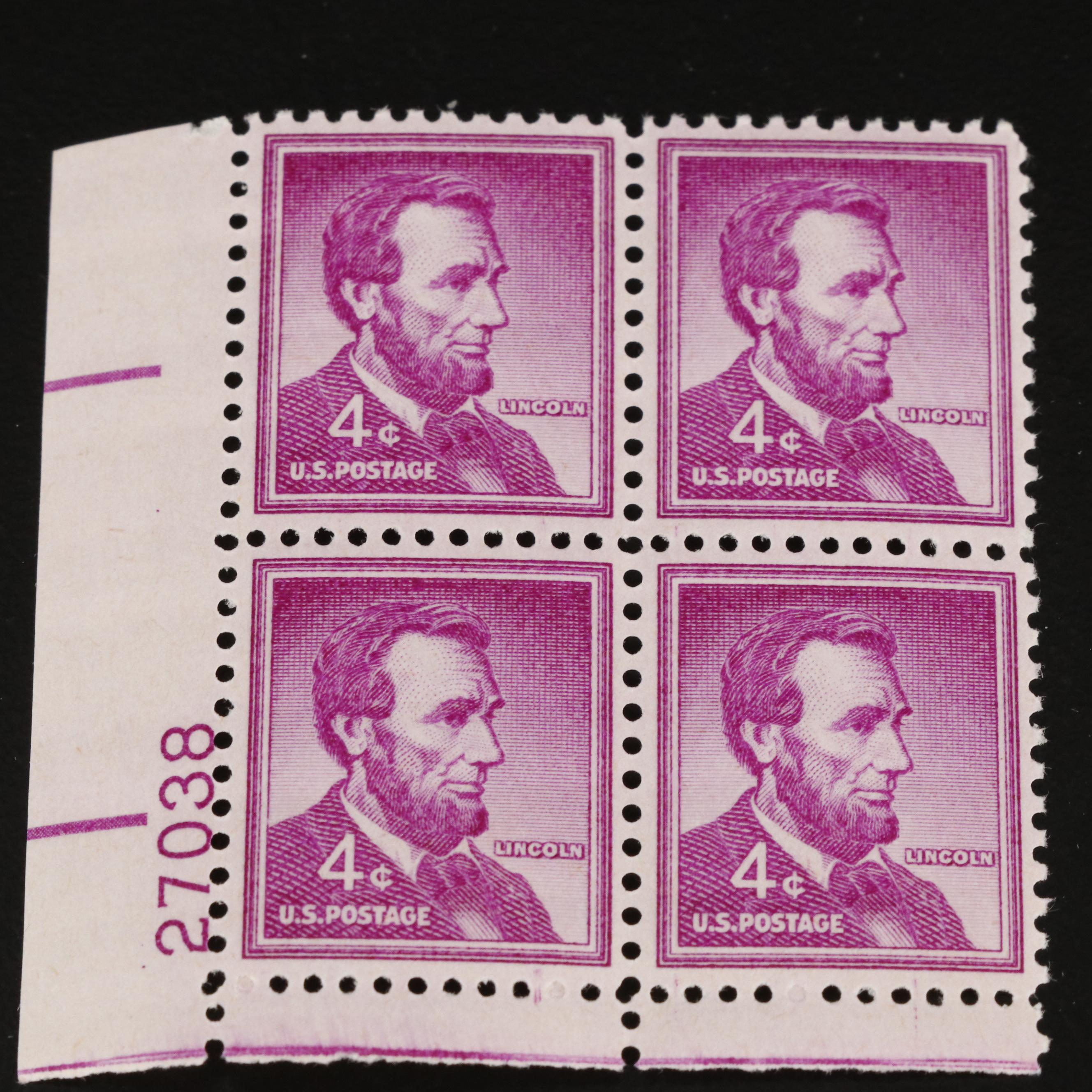 1,000 Mint Condition U.S. Plate Blocks, 1940s-1960s