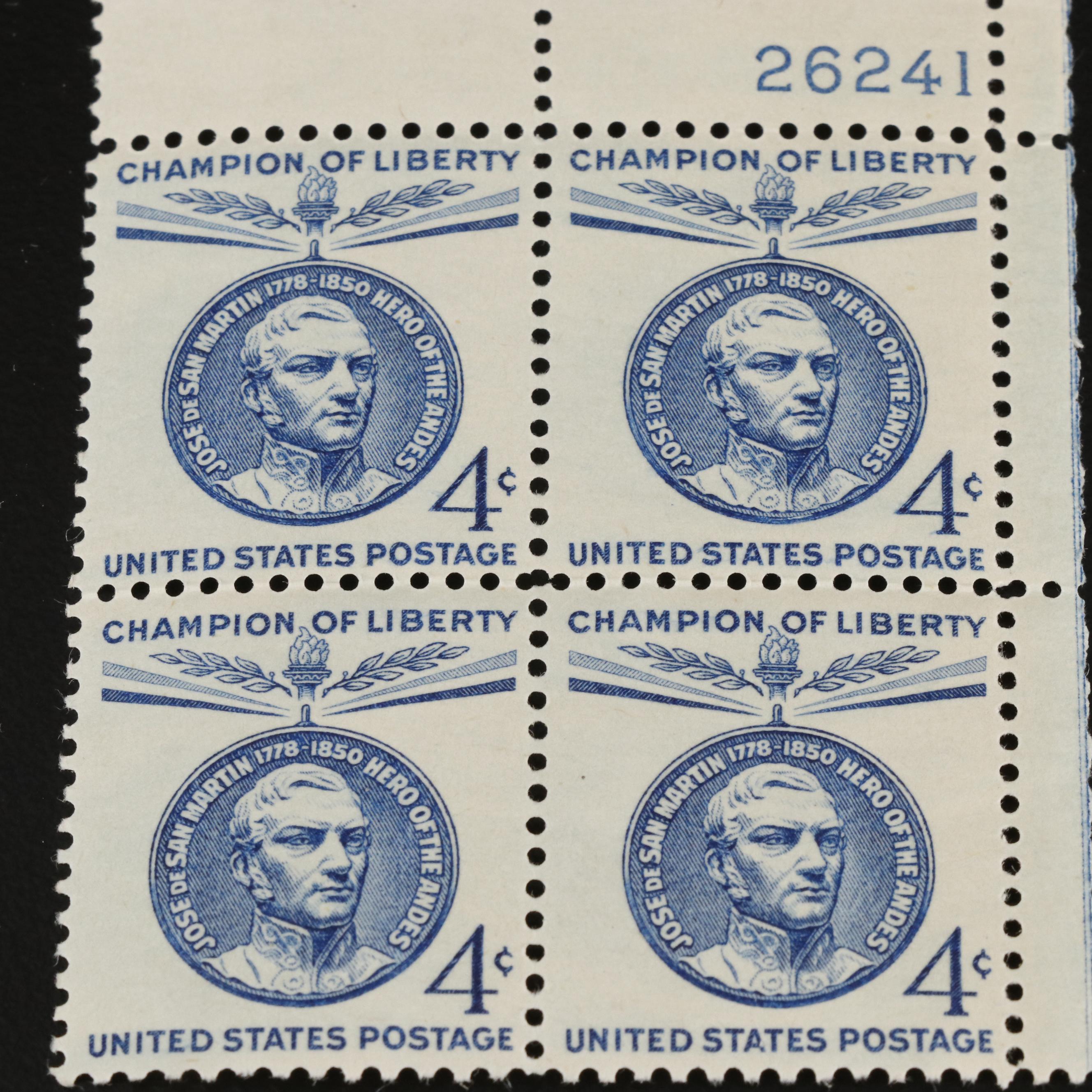 1,000 Mint Condition U.S. Plate Blocks, 1940s-1960s