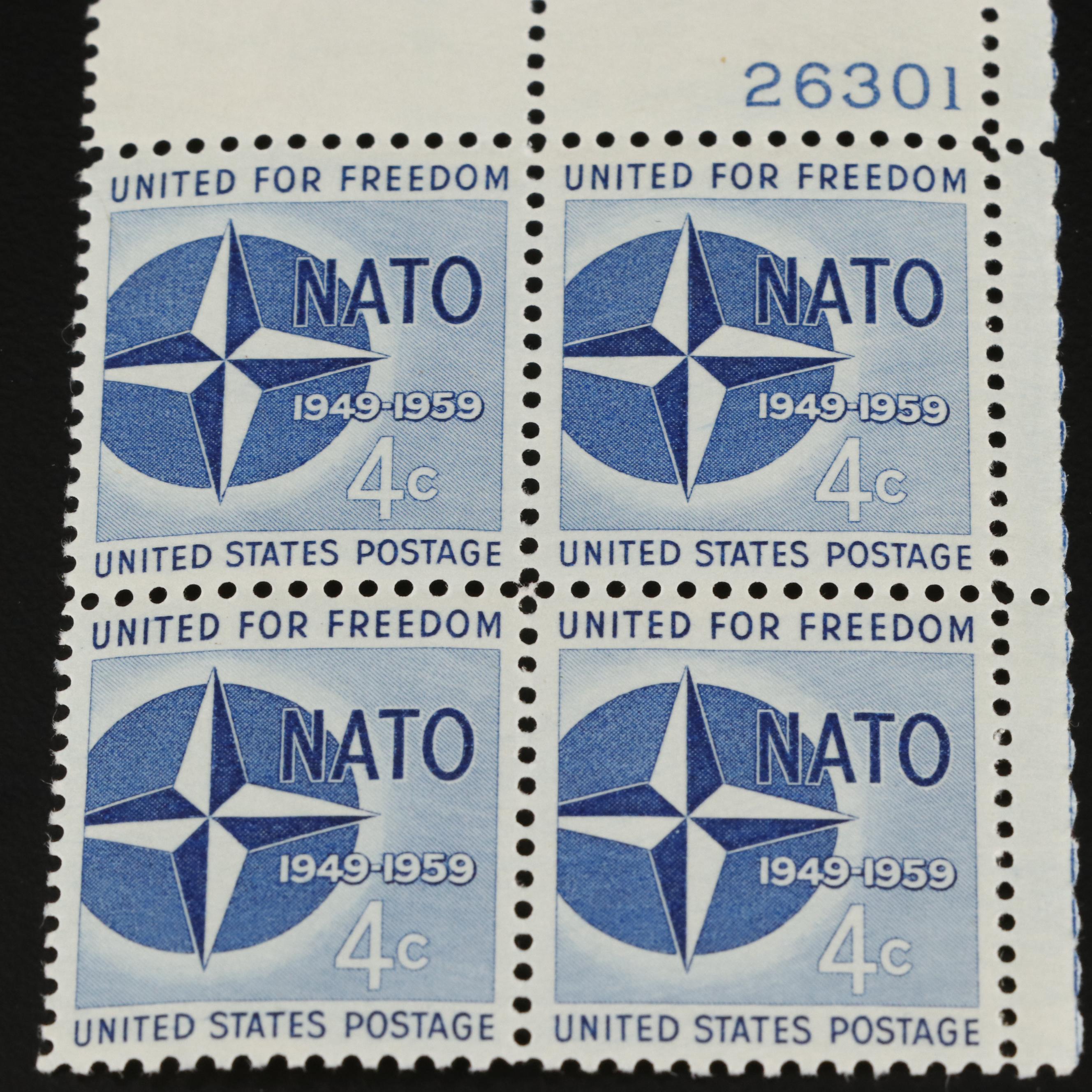 1,000 Mint Condition U.S. Plate Blocks, 1940s-1960s