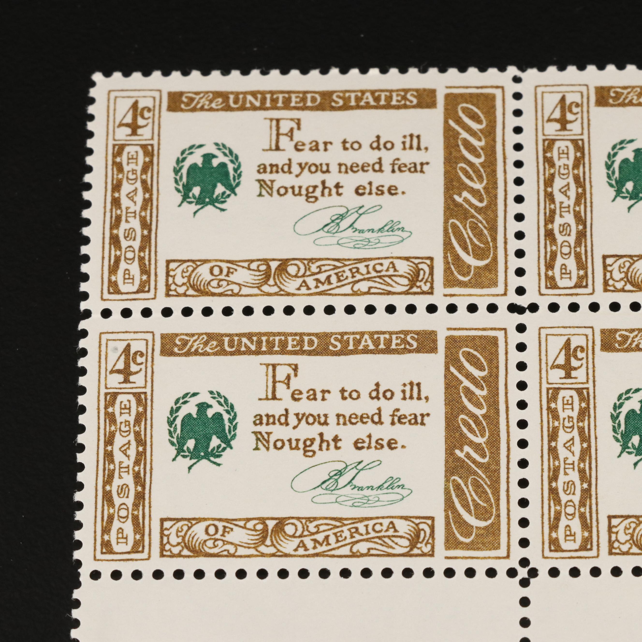 1,000 Mint Condition U.S. Plate Blocks, 1940s-1960s