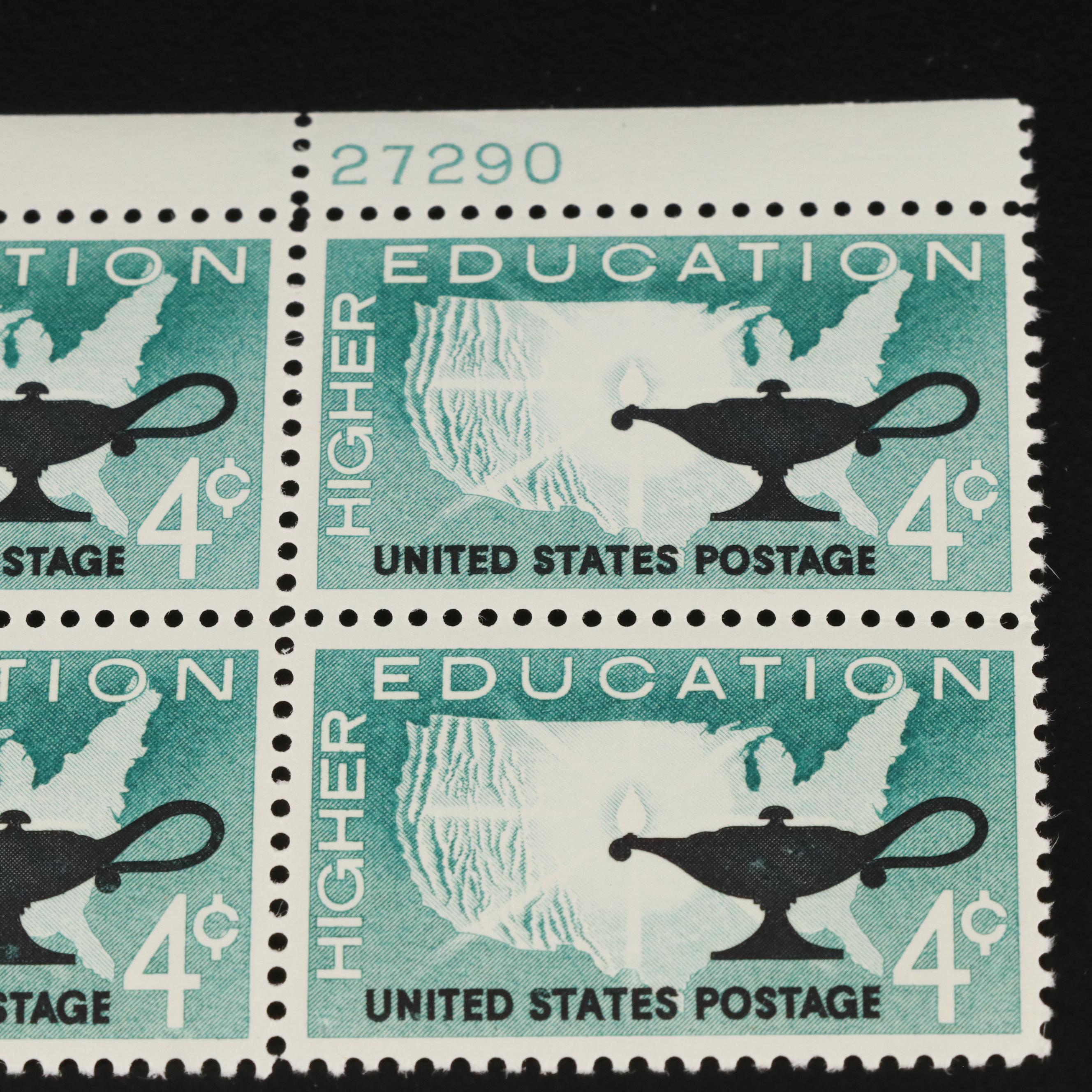 1,000 Mint Condition U.S. Plate Blocks, 1940s-1960s