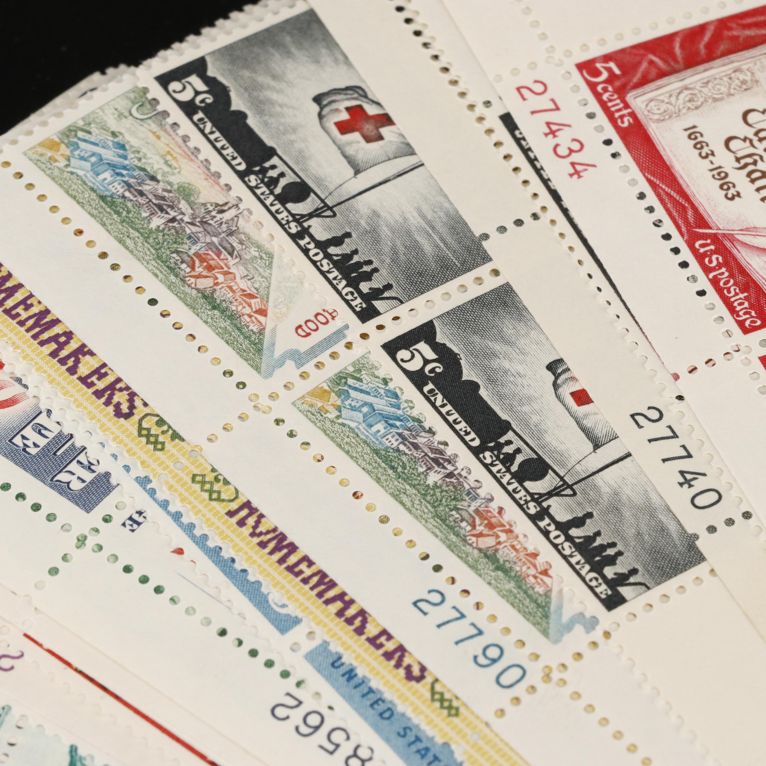 1,000 Mint Condition U.S. Plate Blocks, 1940s-1960s