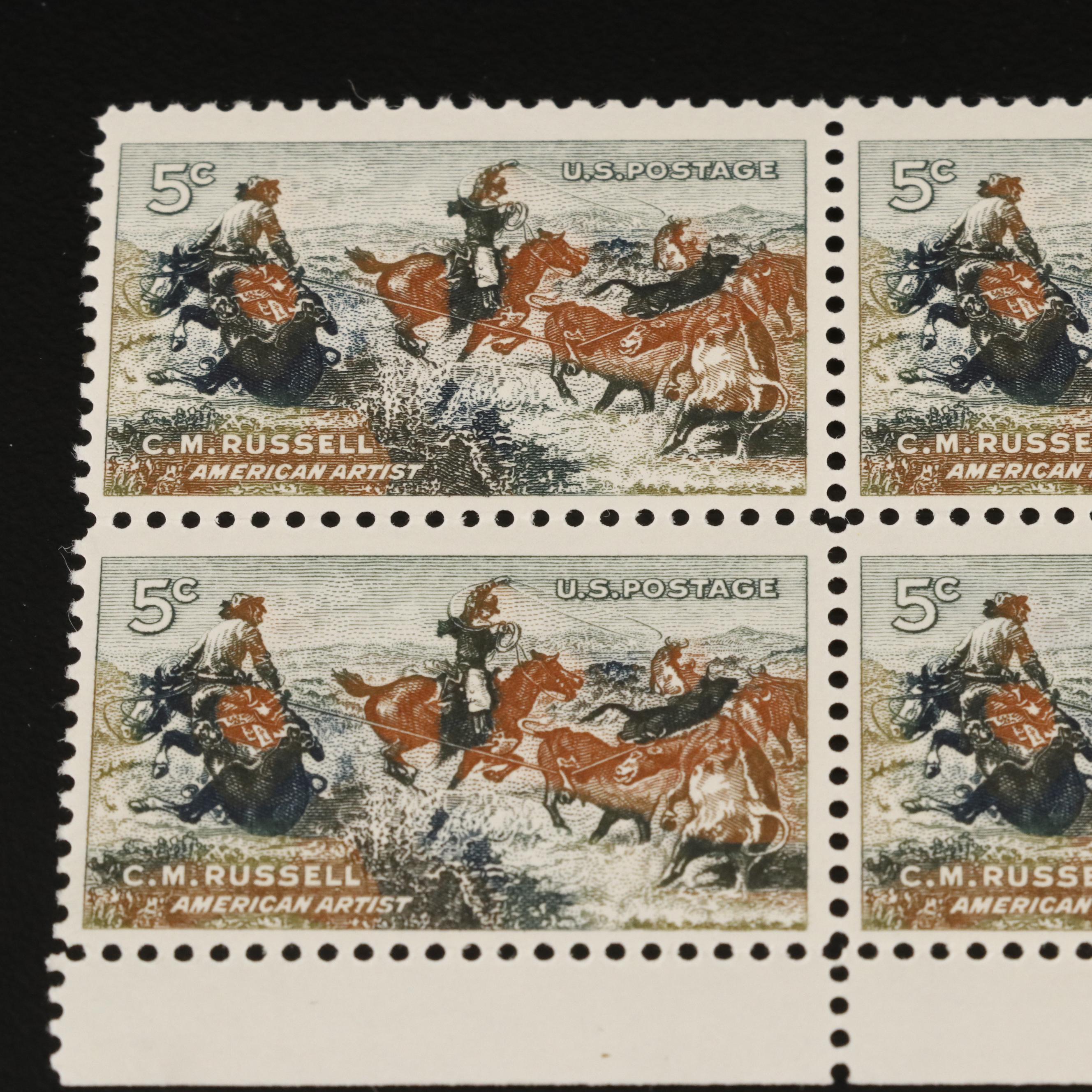 1,000 Mint Condition U.S. Plate Blocks, 1940s-1960s