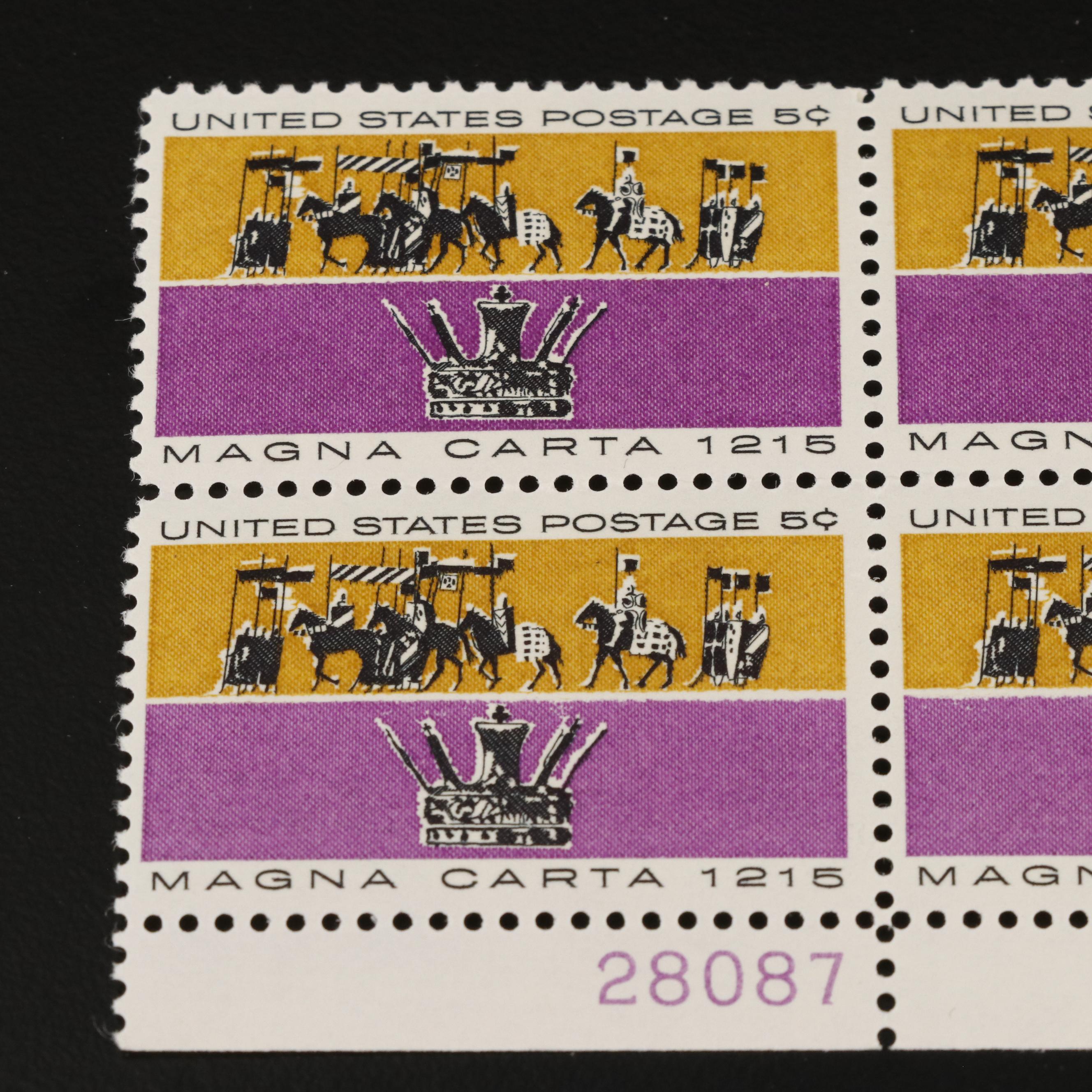 1,000 Mint Condition U.S. Plate Blocks, 1940s-1960s